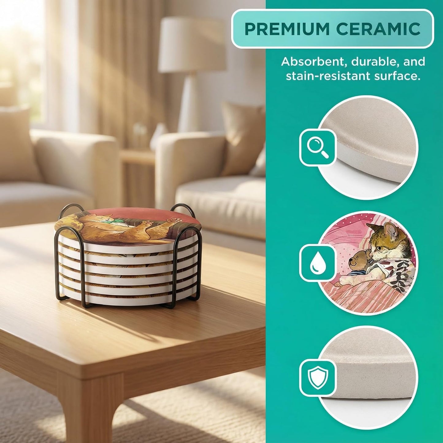 Iron Holder / Coasters Absorbent Ceramic / Set of 6