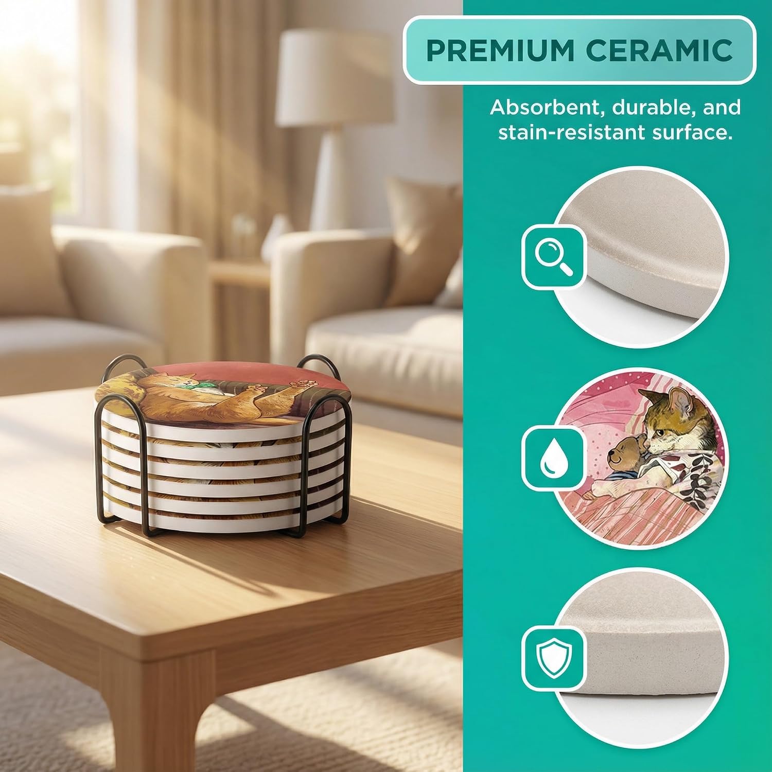 Iron Holder / Coasters Absorbent Ceramic / Set of 6