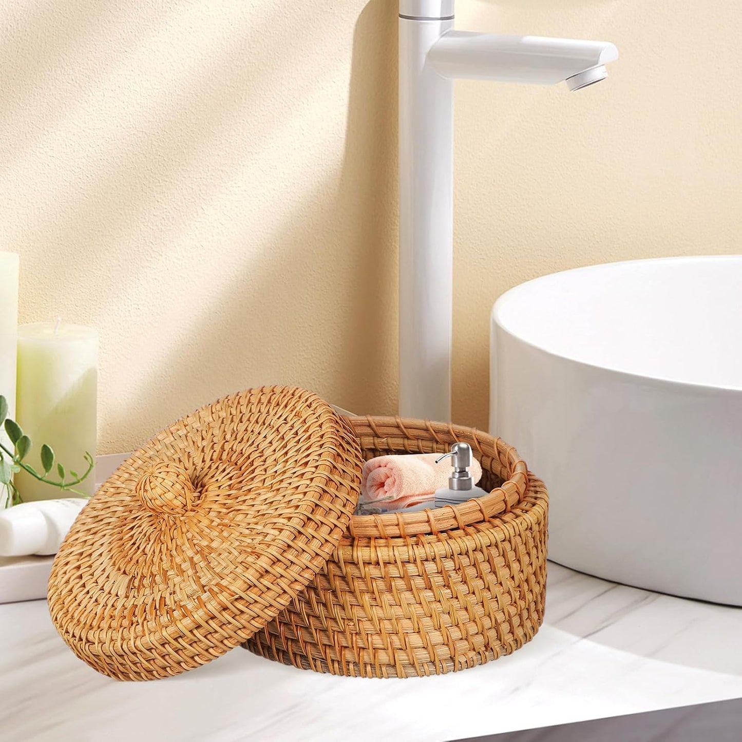 1Pc Handmade Rattan Basket Organizer Woven Storage Box