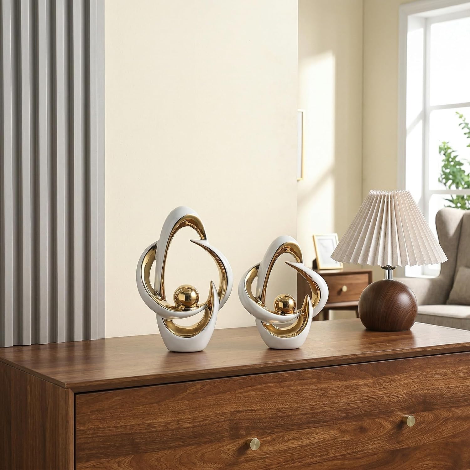 Ceramic Statues Home Decor Modern Aesthetic Abstract Art Decorative / White and Gold / Set of 2
