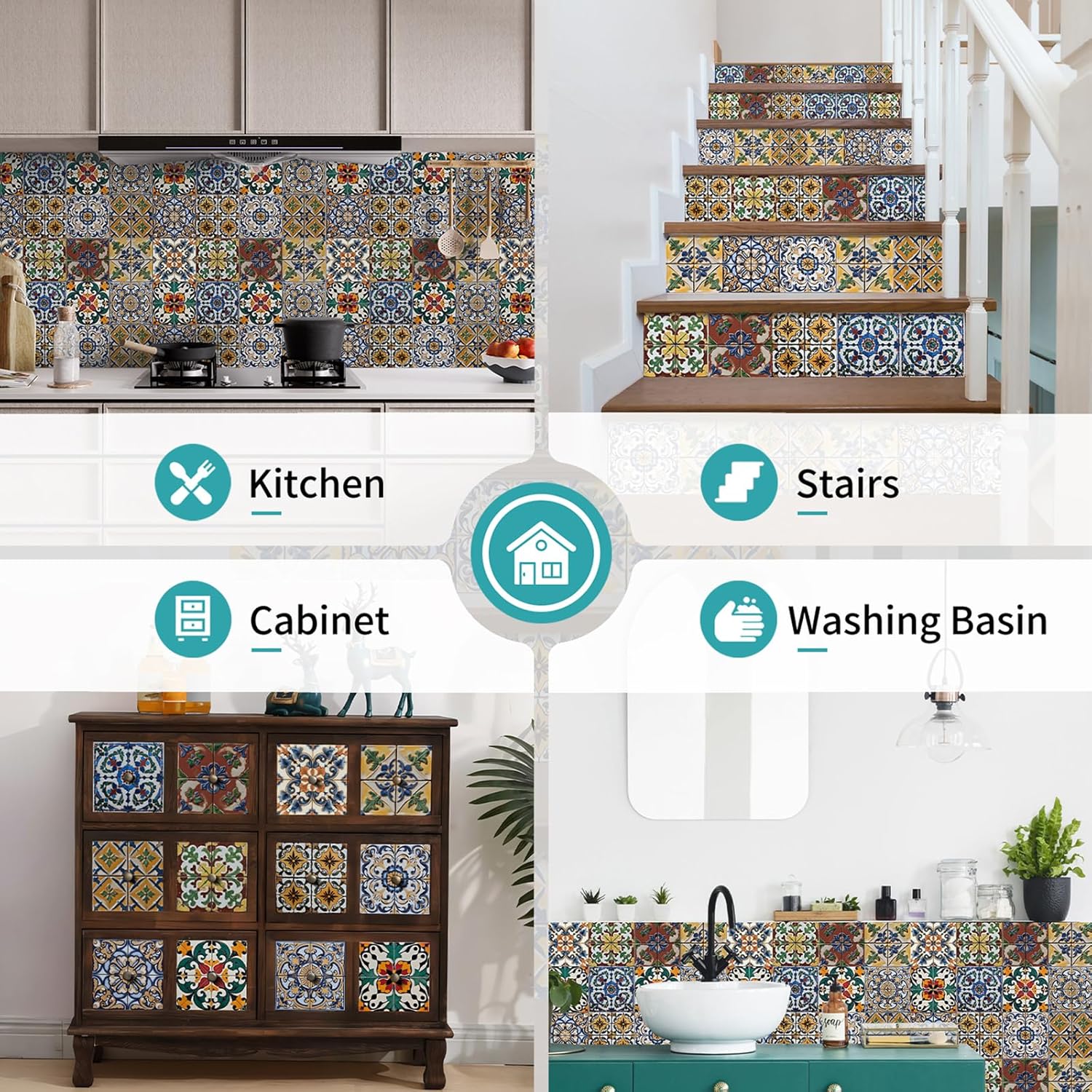 in Back Stickers Suitable / Art Moroccan Tile / 5.9 x 5.9 / Set of 24