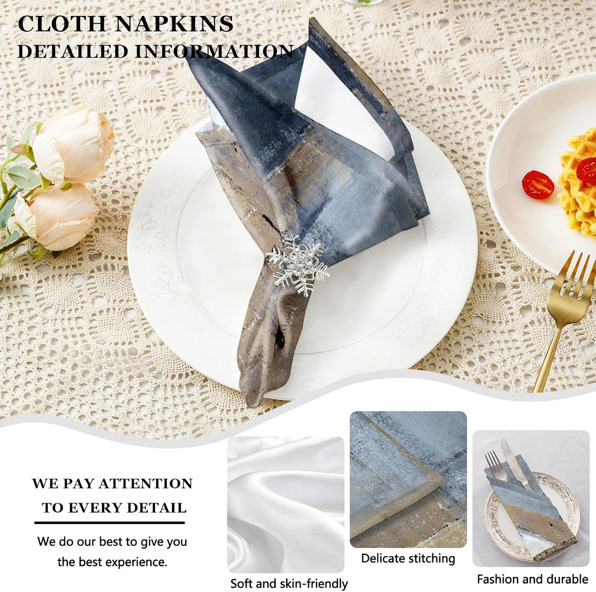 Mcalk 4 Each Brown Placemats and Cloth Napkins Set of 8, Modern Art Placemat, Abstract Dark Grey Cloth Napkin for Home