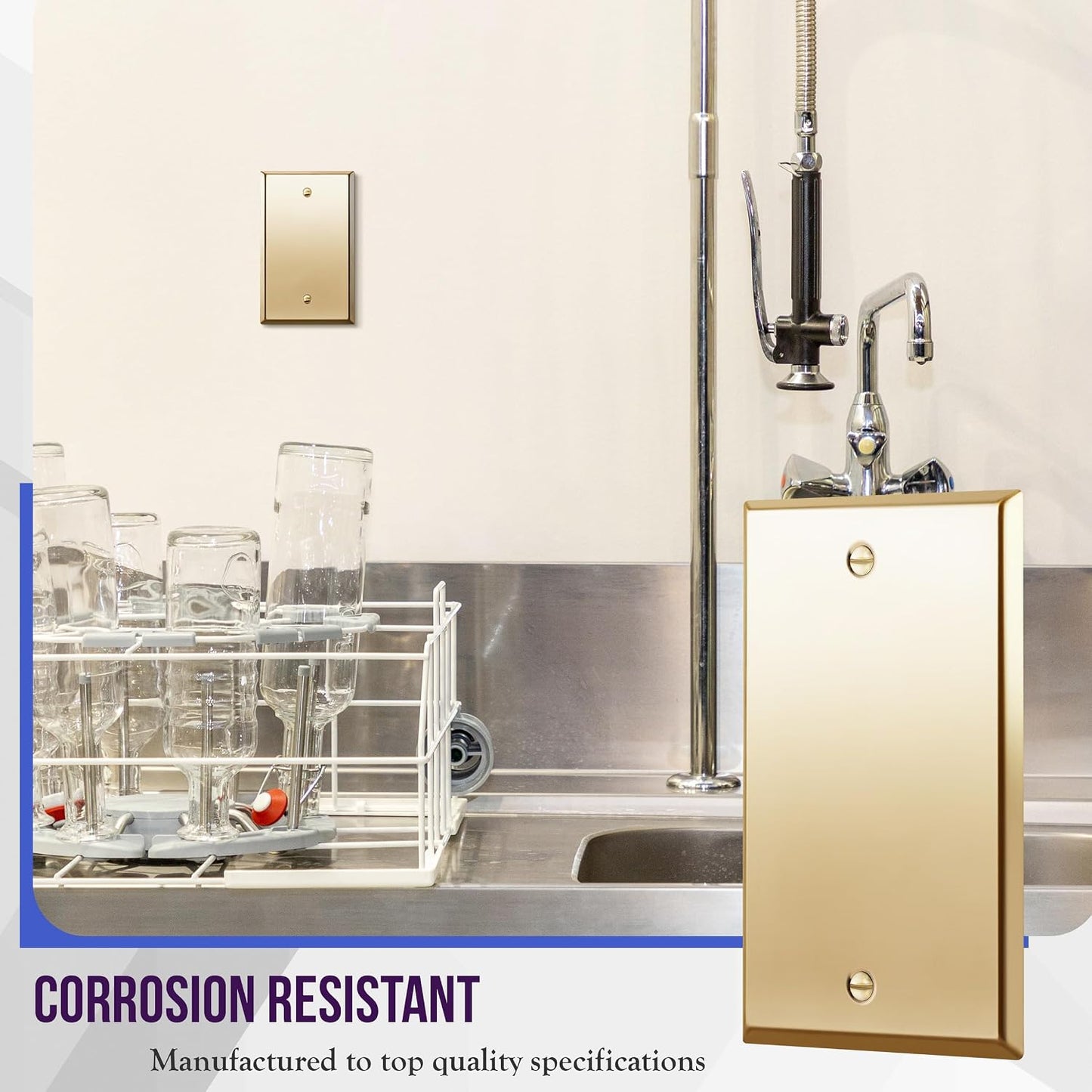 ENERLITES Blank Device Metal Wall Plate, Stainless Steel 201, Corrosive Resistant, Size 1-Gang 4.50" x 2.76"