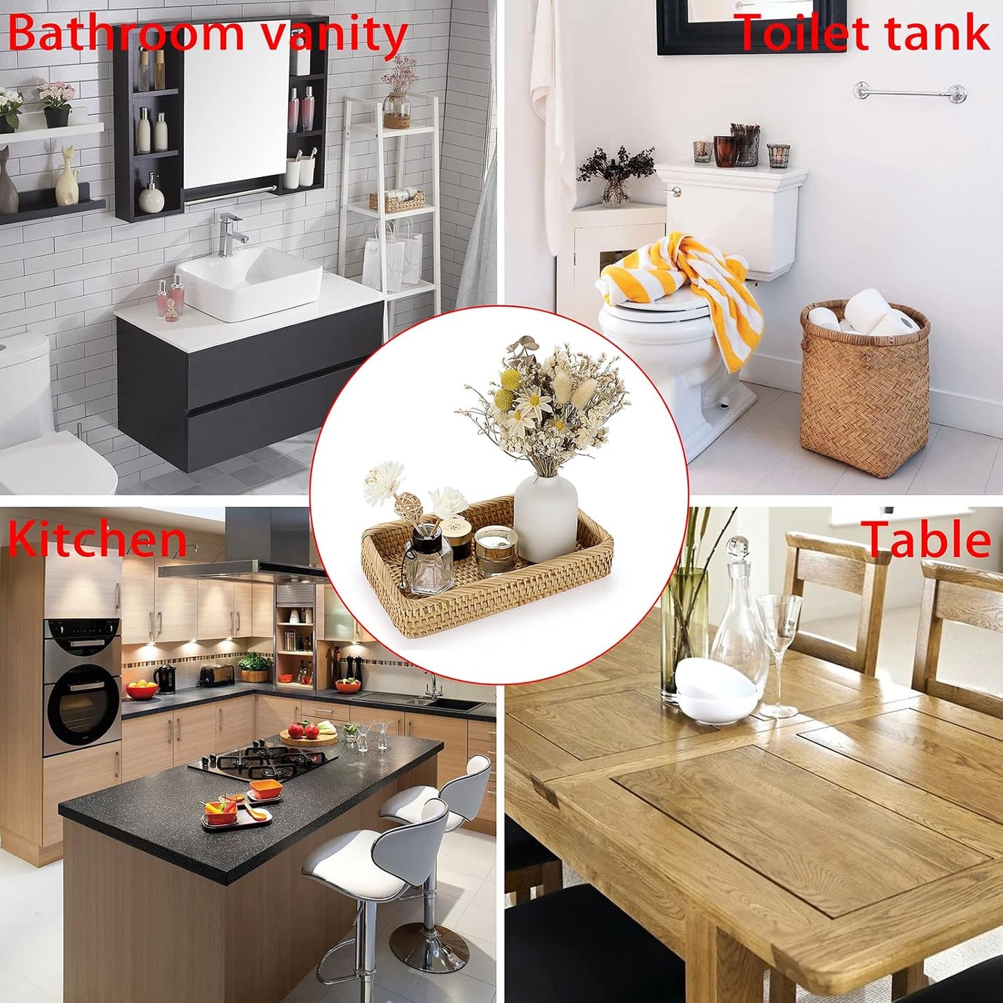 Rattan Bathroom Vanity Tray / Yellow / 10 x 6.1 x 1.8