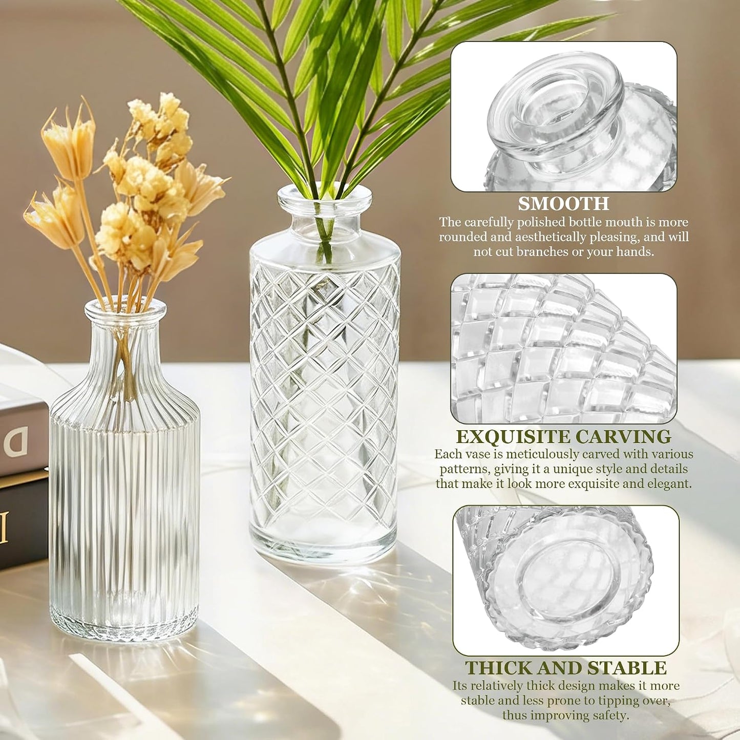 Small Vintage Glass Bud Flower Vases Bulk Multiple Shape Mini Glass Bottles / Clear / Set of 12