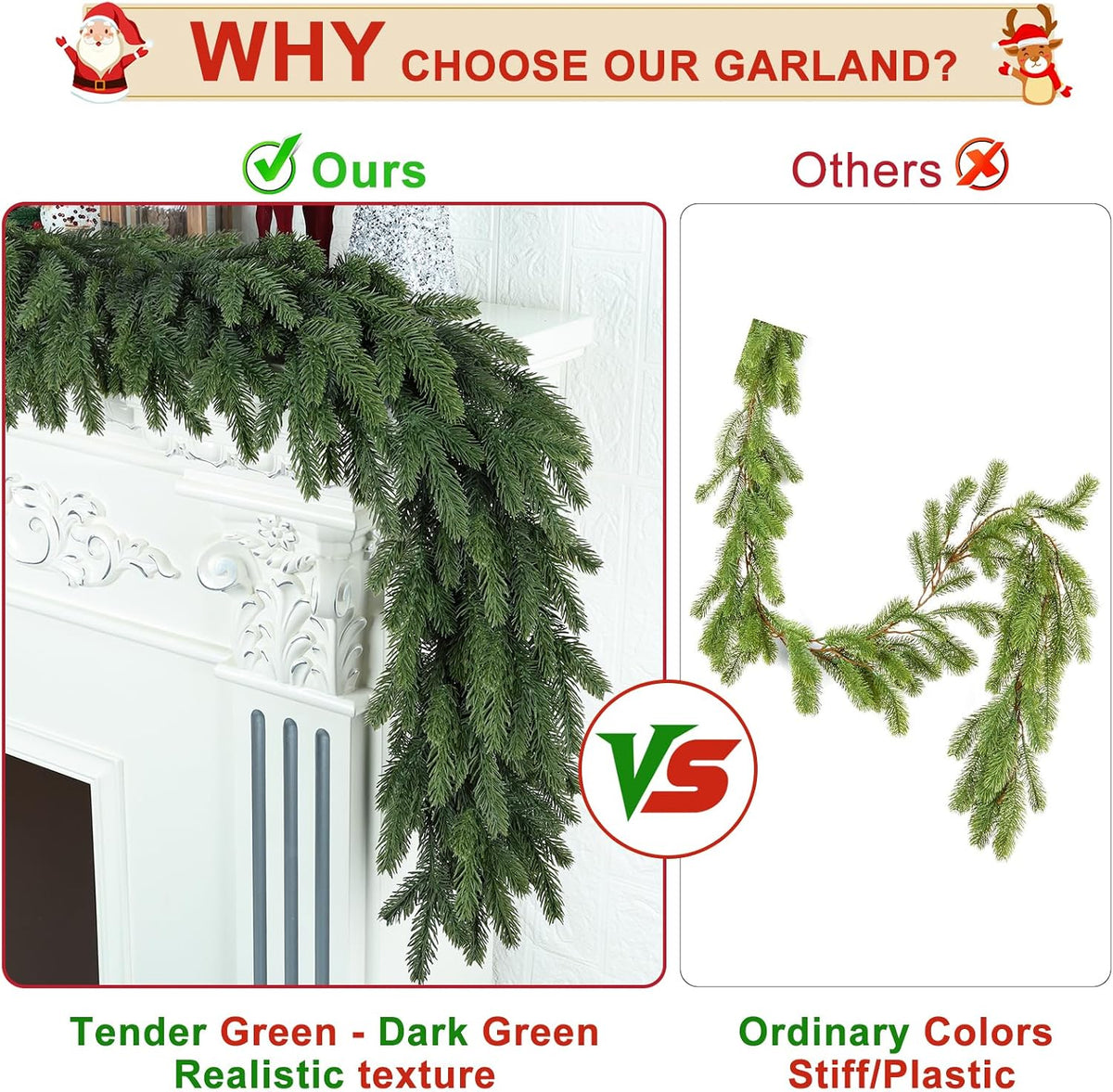 6Ft Christmas Garland Realistic Fuller,Natural Droopy,Lifelike Xmas Green Pine Cedar Mantle Garland for Table Mantle
