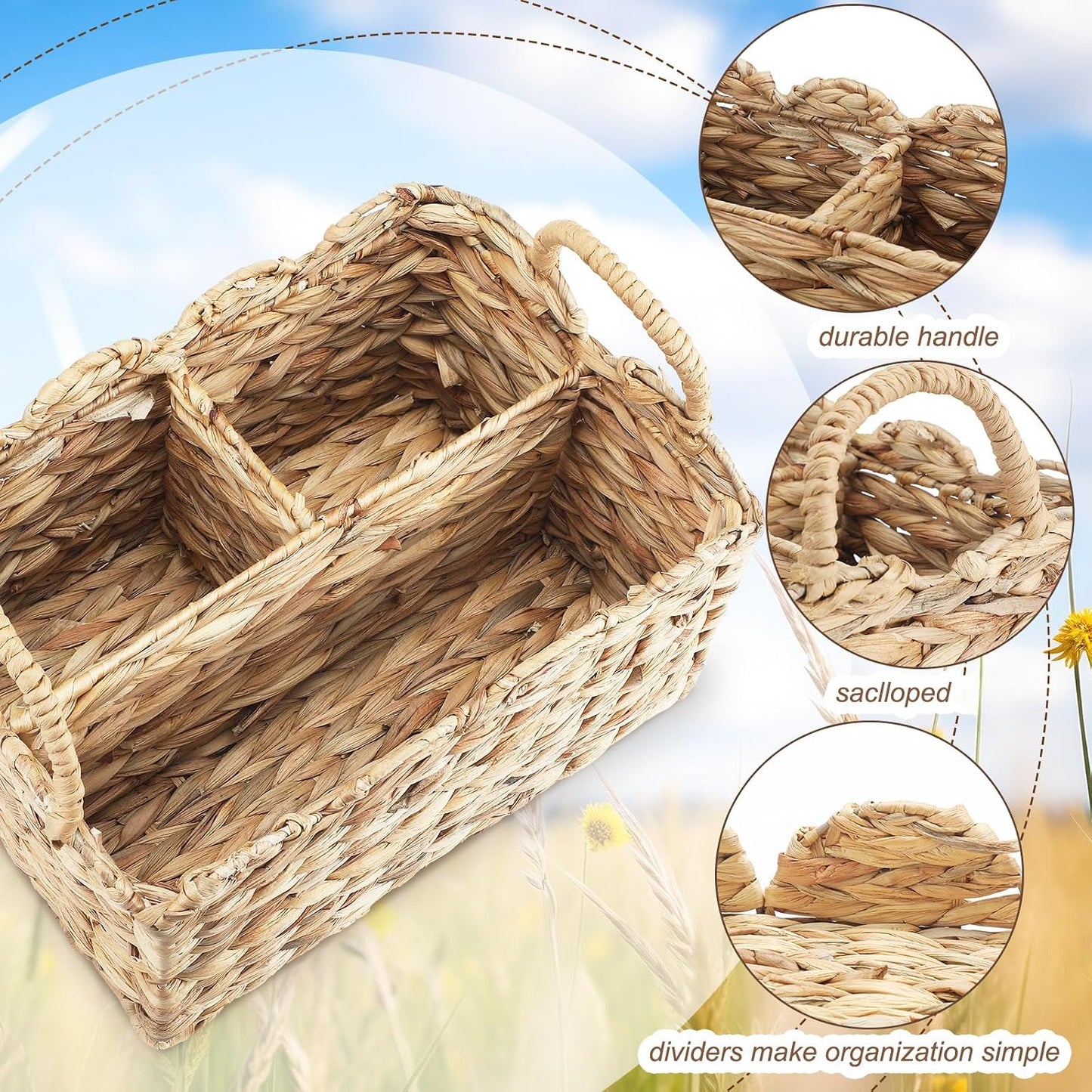 Wicker Diaper Caddy Organizer Scalloped Edge Rattan Basket / Natural / 9.5 x 13.5 x 7