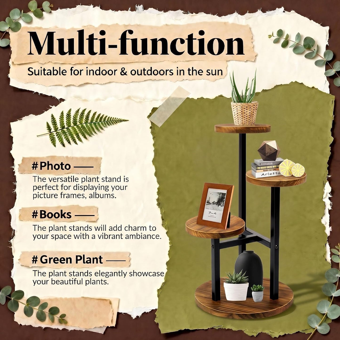 3 Tier Plant Stand Indoor | Metal Wood Plant Stands For Indoor Plants Multiple, Corner Tiered Flower Plants Shelf Stand