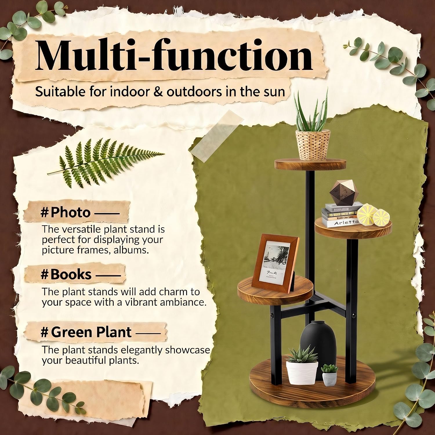 3 Tier Plant Stand Indoor | Metal Wood Plant Stands For Indoor Plants Multiple, Corner Tiered Flower Plants Shelf Stand