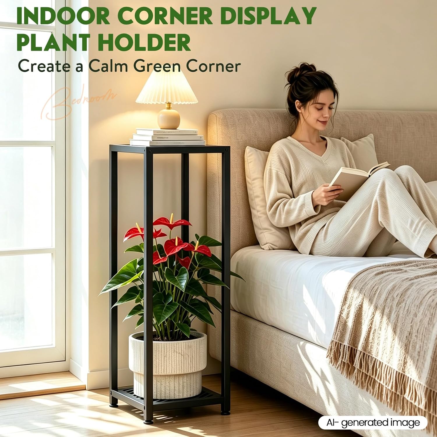 TOSKING 2-Tier Tall Plant Stand Indoor, 30-Inch Modern Metal Shelf, Black | Heavy-Duty Design, Corner Flower Shelf