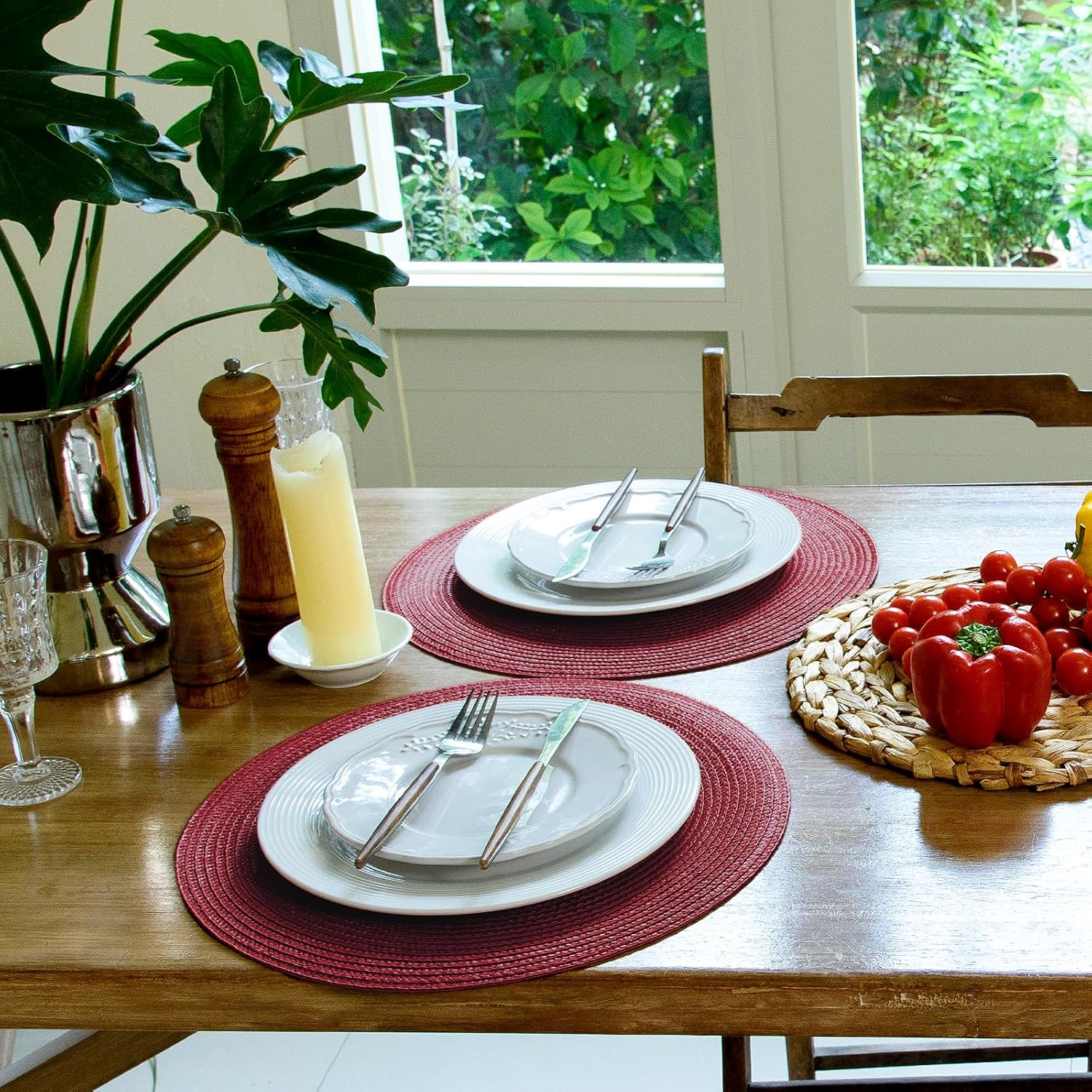 FunWheat Round Braided Placemats Set of 8 Table Mats for Dining Tables Woven Washable Non-Slip Place mats 15