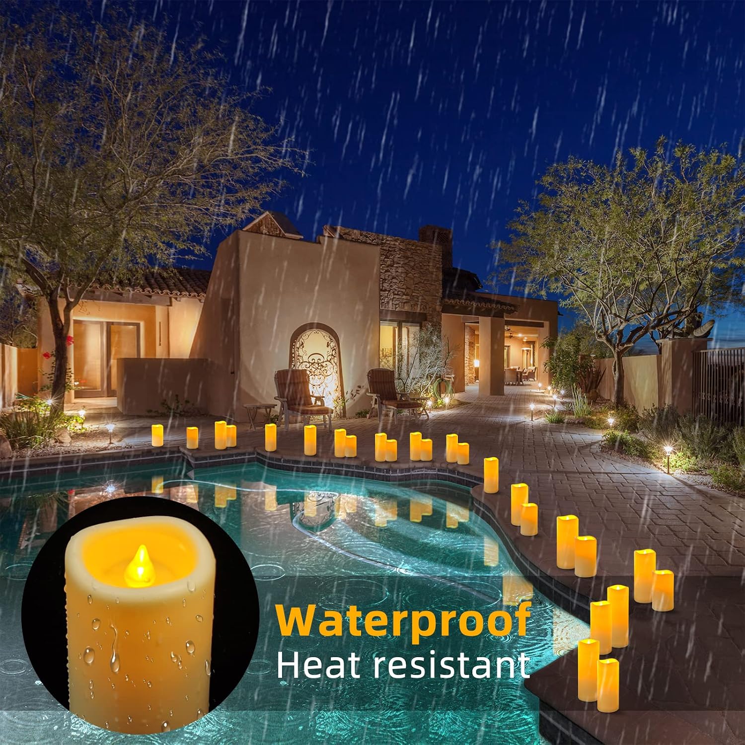 YIWER Waterproof Flameless Candles, Outdoor Battery Operated LED Pillars Candles, Electric Fake Candle Set of 9 with