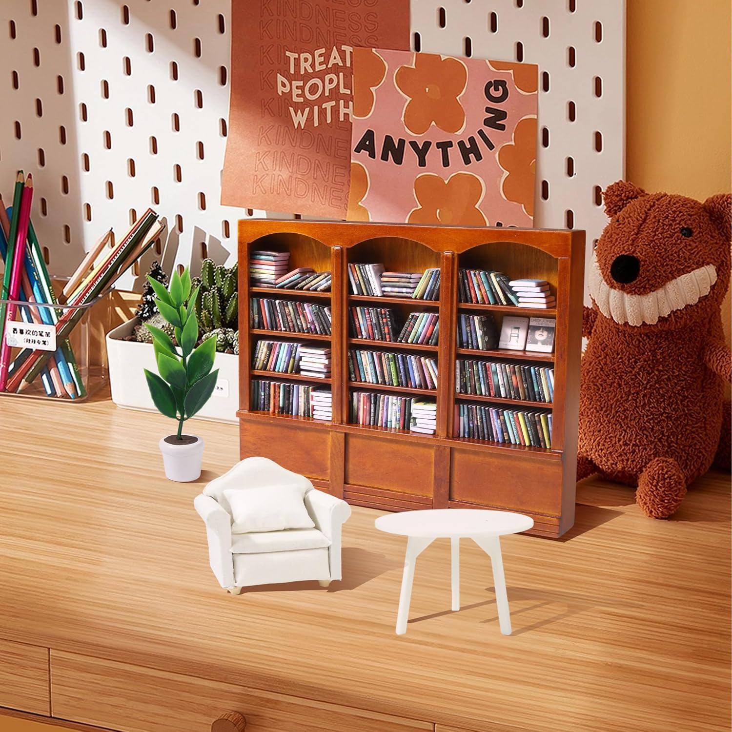 Mini Books Sofa Desk Plant Miniature Anxiety Bookshelf / Mini Books with Big Bookshelf / Set of 240