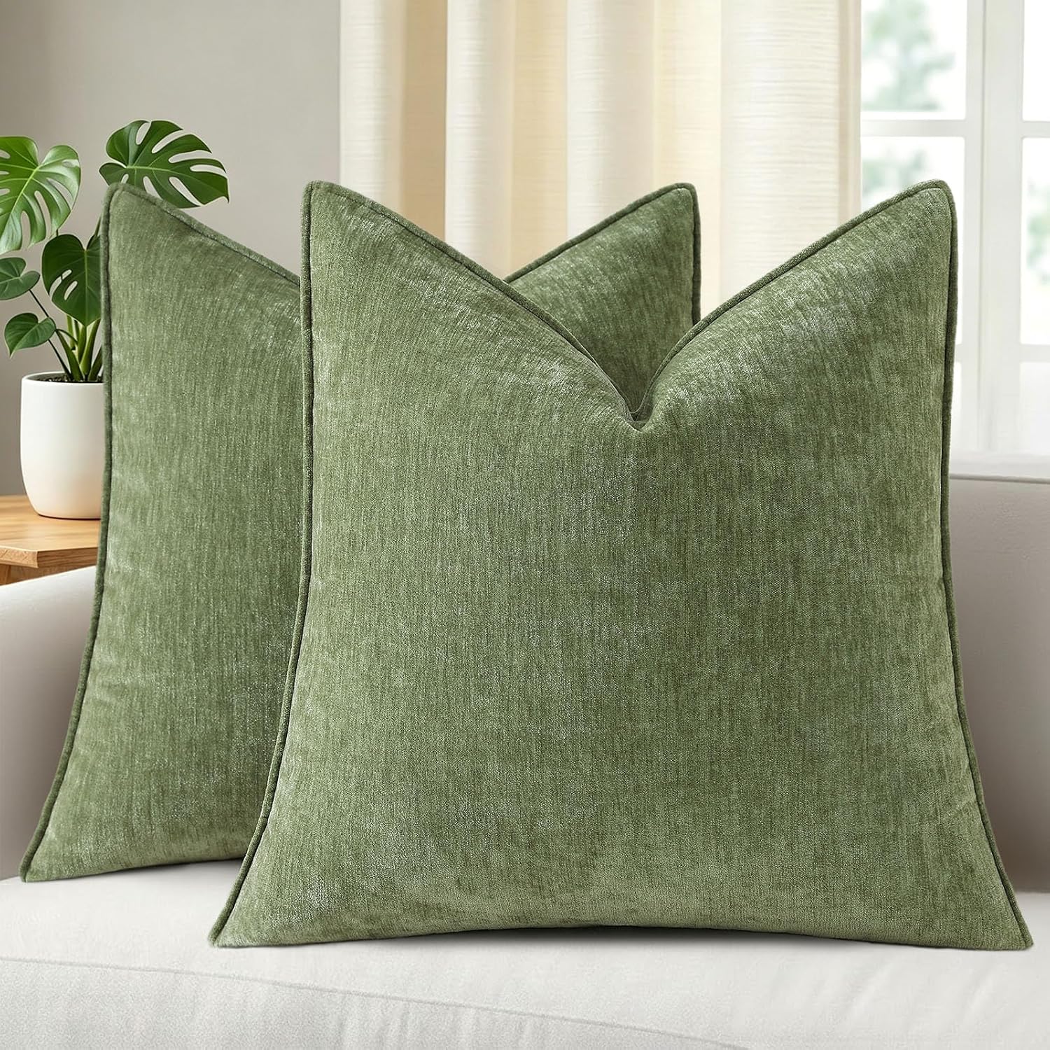 MIULEE Soft Corduroy Decorative Throw Pillow Covers Army Green 20x20