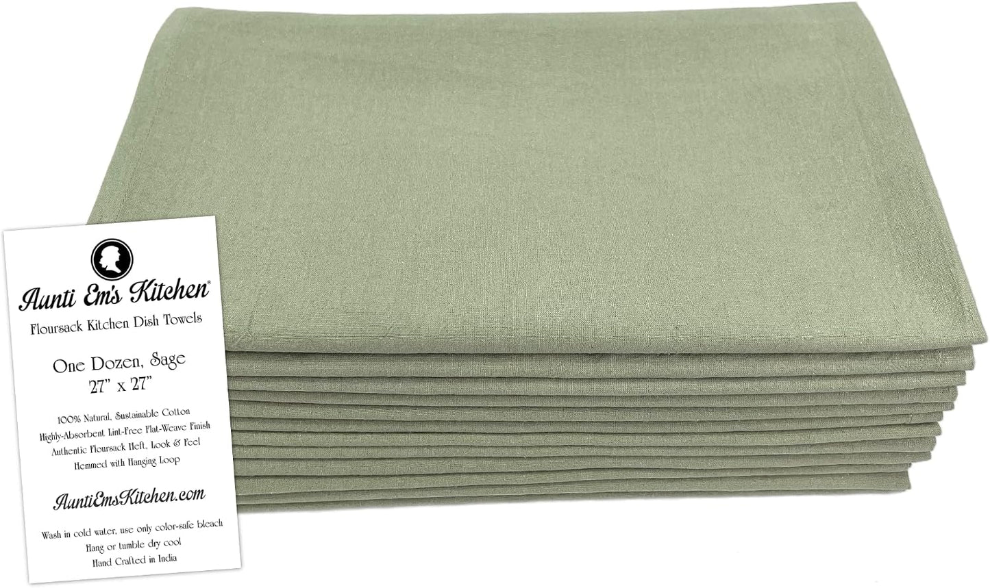 Aunti Em's Kitchen Flour Sack Dish Towels - Natural Cotton for Embroidery and Drying Glass, Hand, Dinnerware - Plain