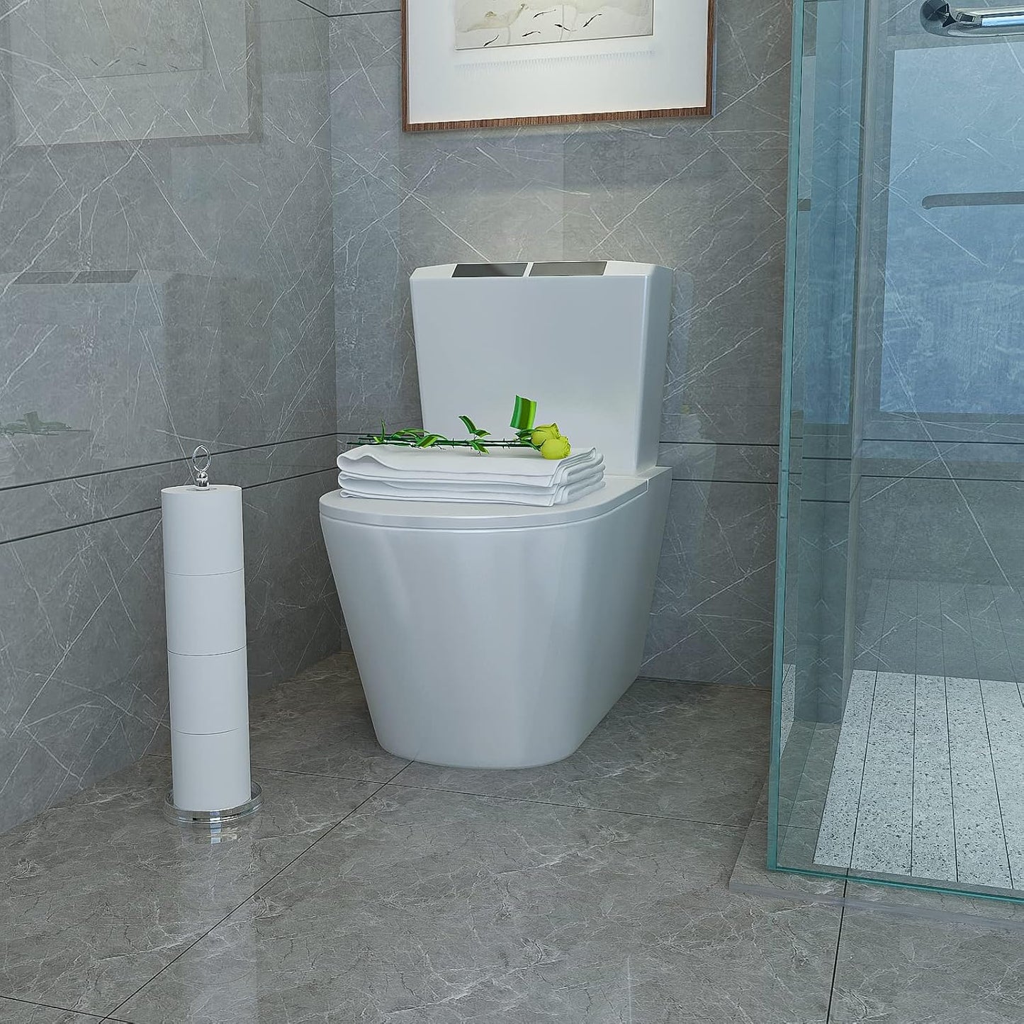 ROLABAM Heavy Weighted Toilet Paper Holder (with Reserve Function) Free Standing Toilet Paper Storage，Spare Toilet