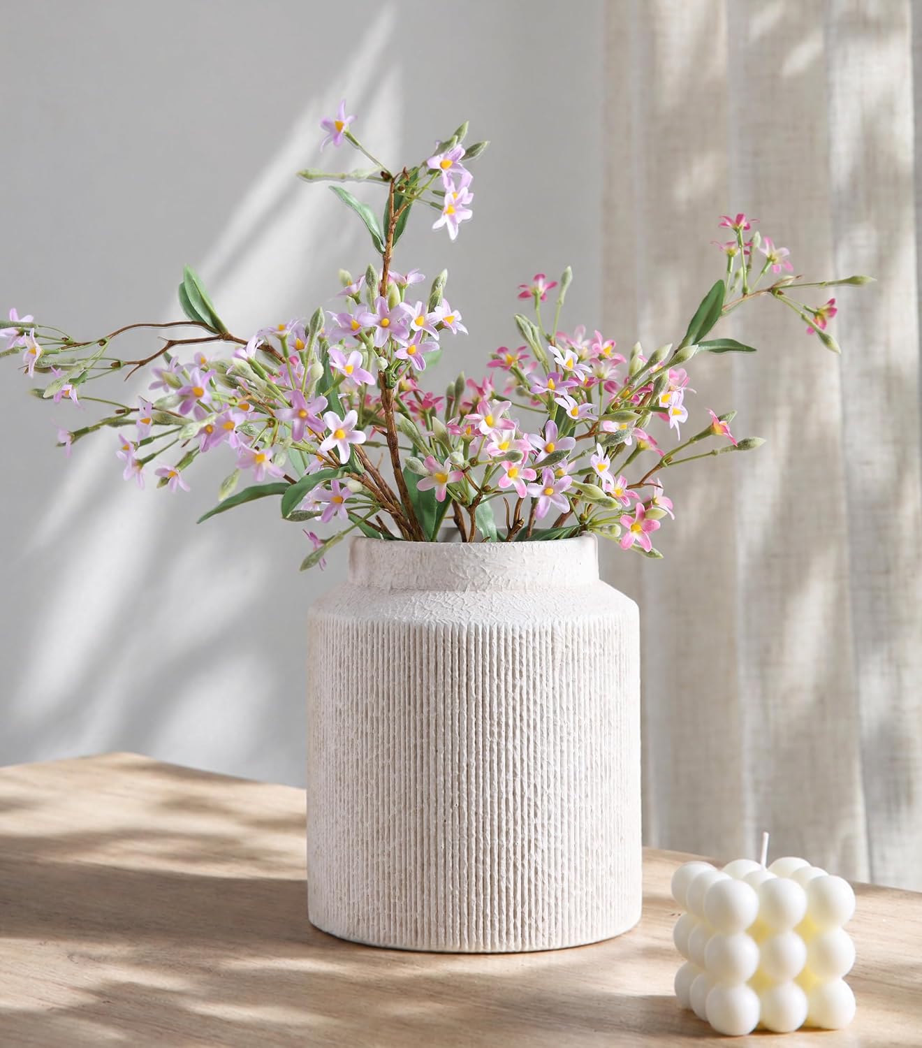 Rustic Vases / in Vase Ceramic Flowers Vase Wide Mouth Vase Farmhouse Decorative / White / 7 Inch