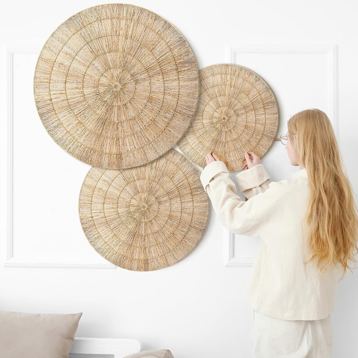 Wicker Wall Decor Oversized Jute Wall Hanging Basket Diameter " 24" 18" Round / 32 Inch / Set of 3