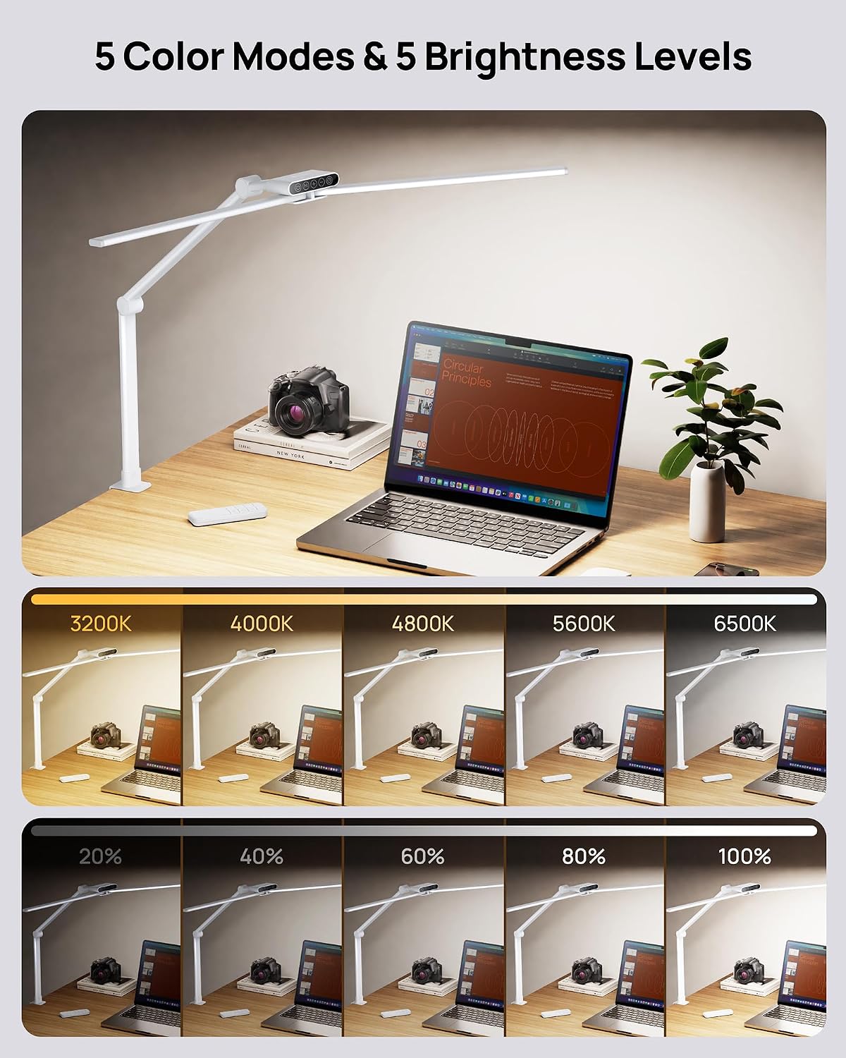TROND LED Desk Lamp with Clamp, 29.55'' Tall Desk Light with Remote, White | 1500LM Bright Table Lamp, Swing Arm Clip