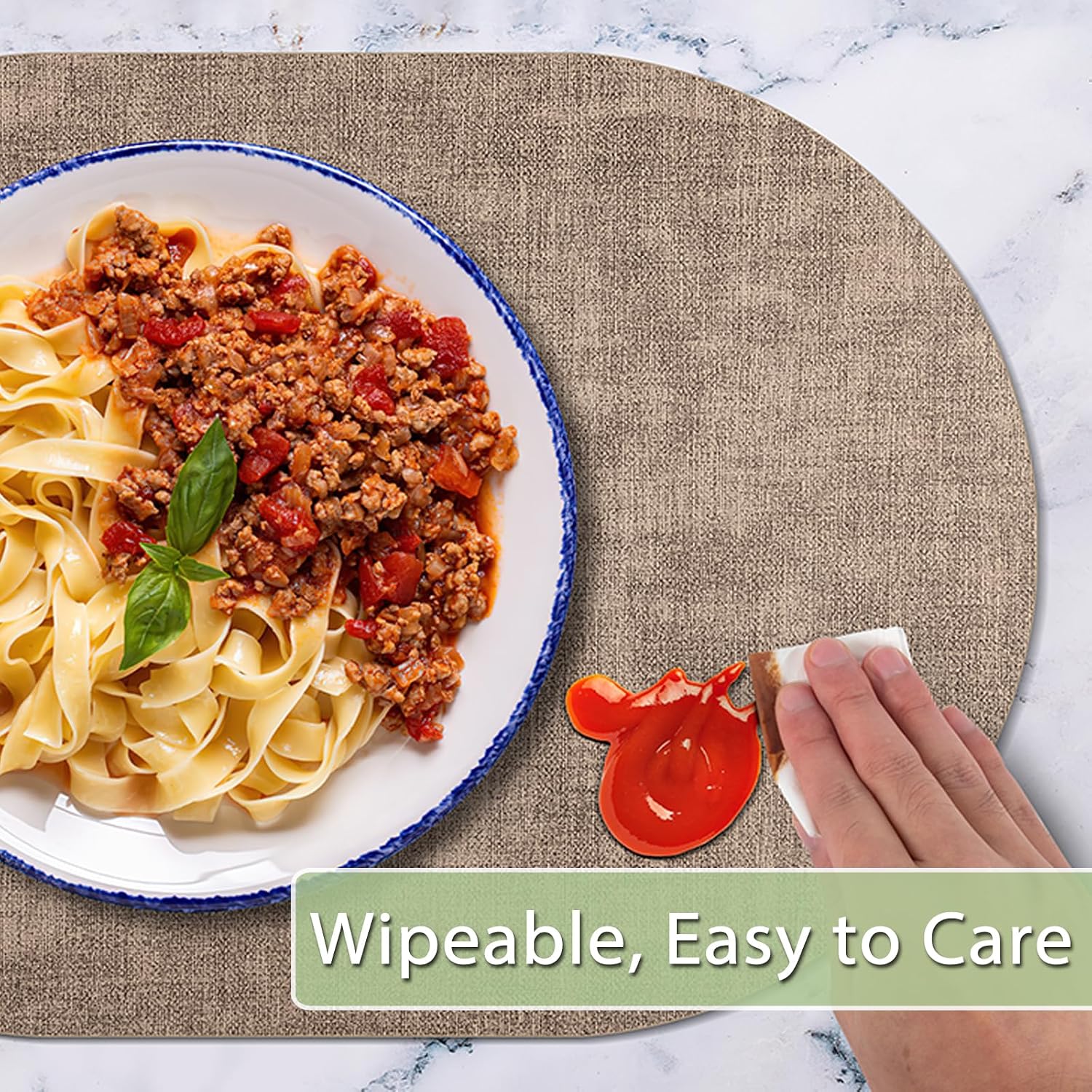 Placemats Set of 6 Non Slip, Heat Resistant Oval Faux Leather Place mats Double Layer, Waterproof Table Mats Easy to