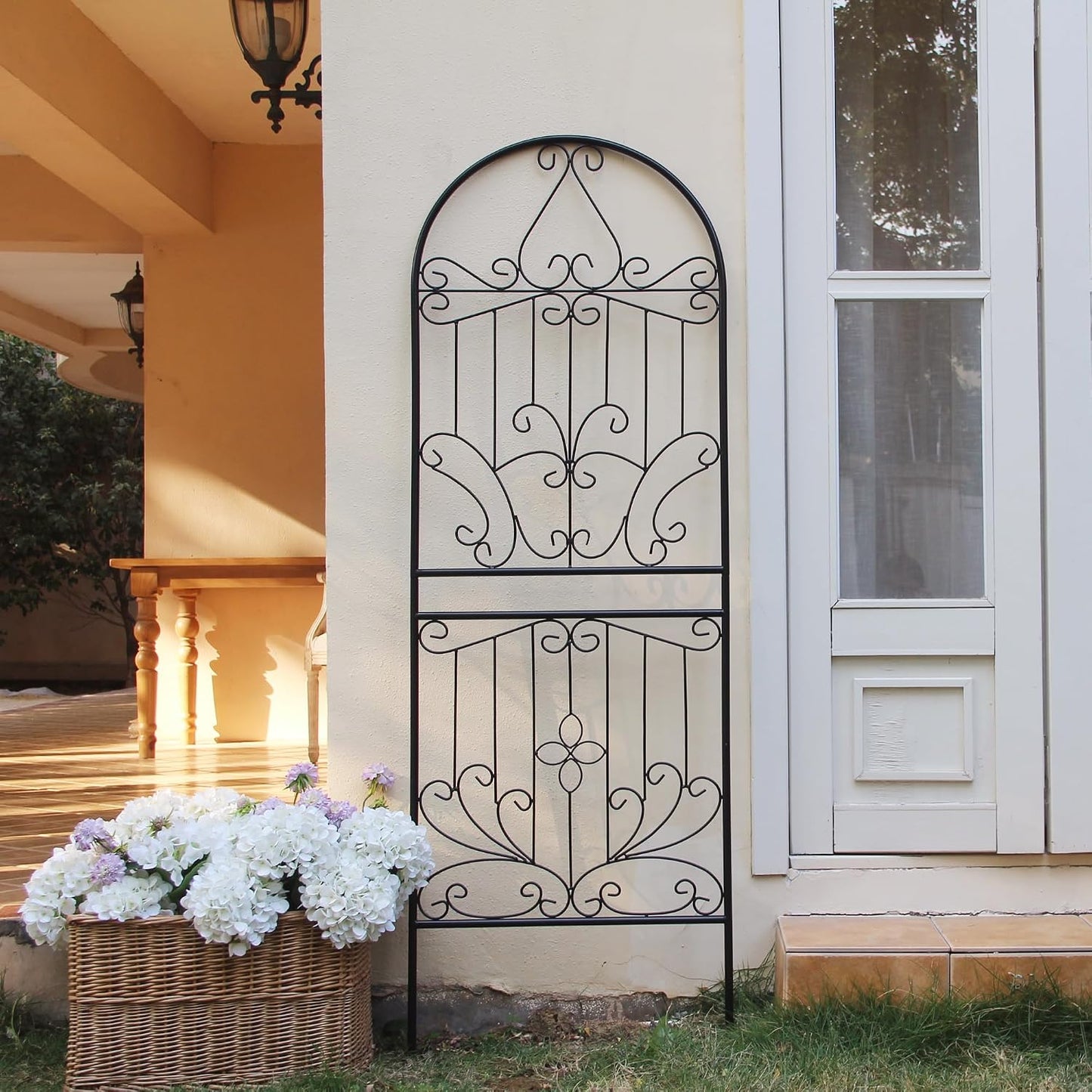 Trellis for Climbing Plants 70.8" H x 24.5" W Metal Iron Outdoor Wall Panel for Vines Flowers Elegant Garden Accent