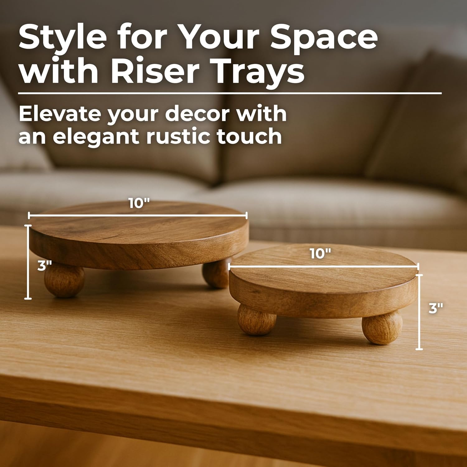 Round Wooden Riser Trays / Set of 2