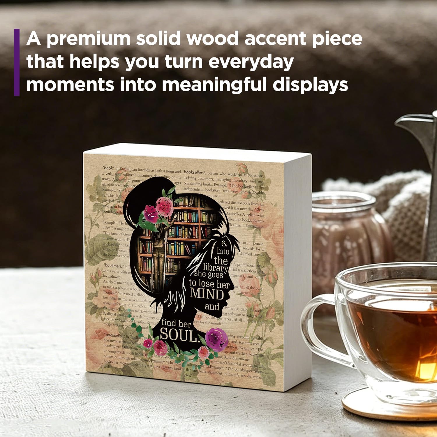 Book Lover Women Wood Box Sign Desk Decor Gifts for Friends
