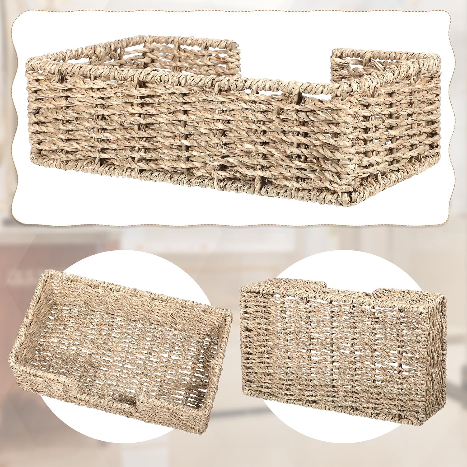 Napkin Holder Disposable Guest Towel Tray Long Seagrass Woven Rattan Wicker Holder Square Napkin