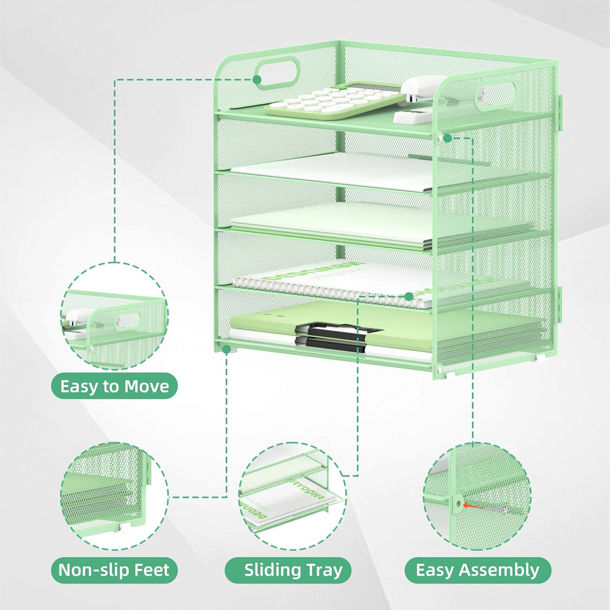 5 Trays Paper Organizer Letter Tray with Handle-Mesh Desk File Holders, Paper Sorter Desk Organizer for Office, Home