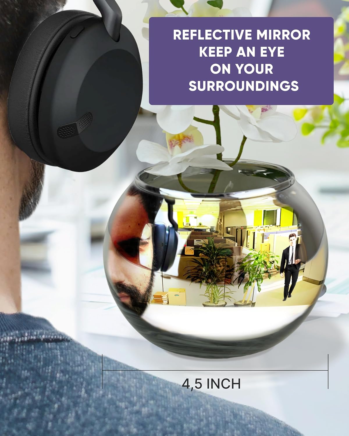 TidyFriend Convex Mirror Vase Cubicle Decorations / 4.5 Inches / Silver