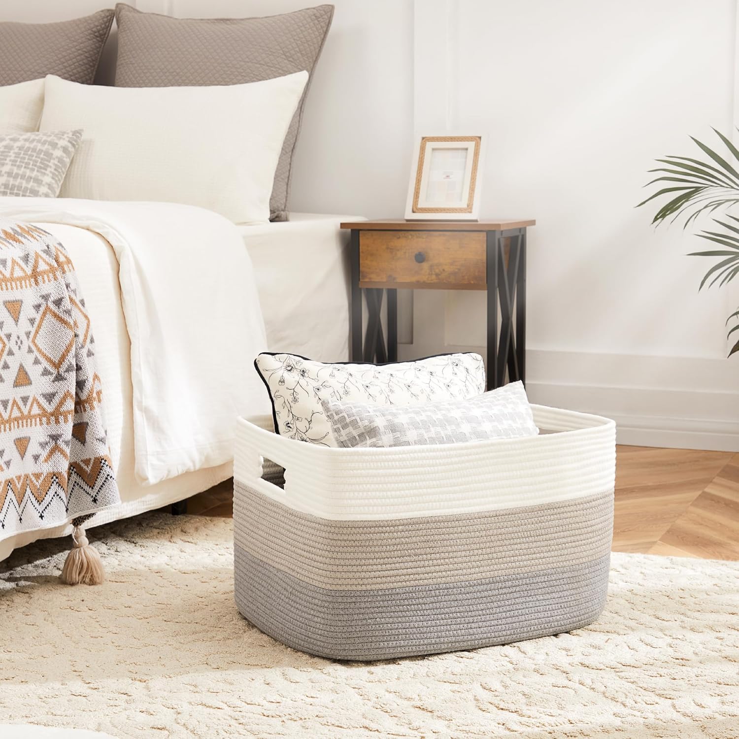 Rectangle Woven Baskets for Storage / Gray / 65L