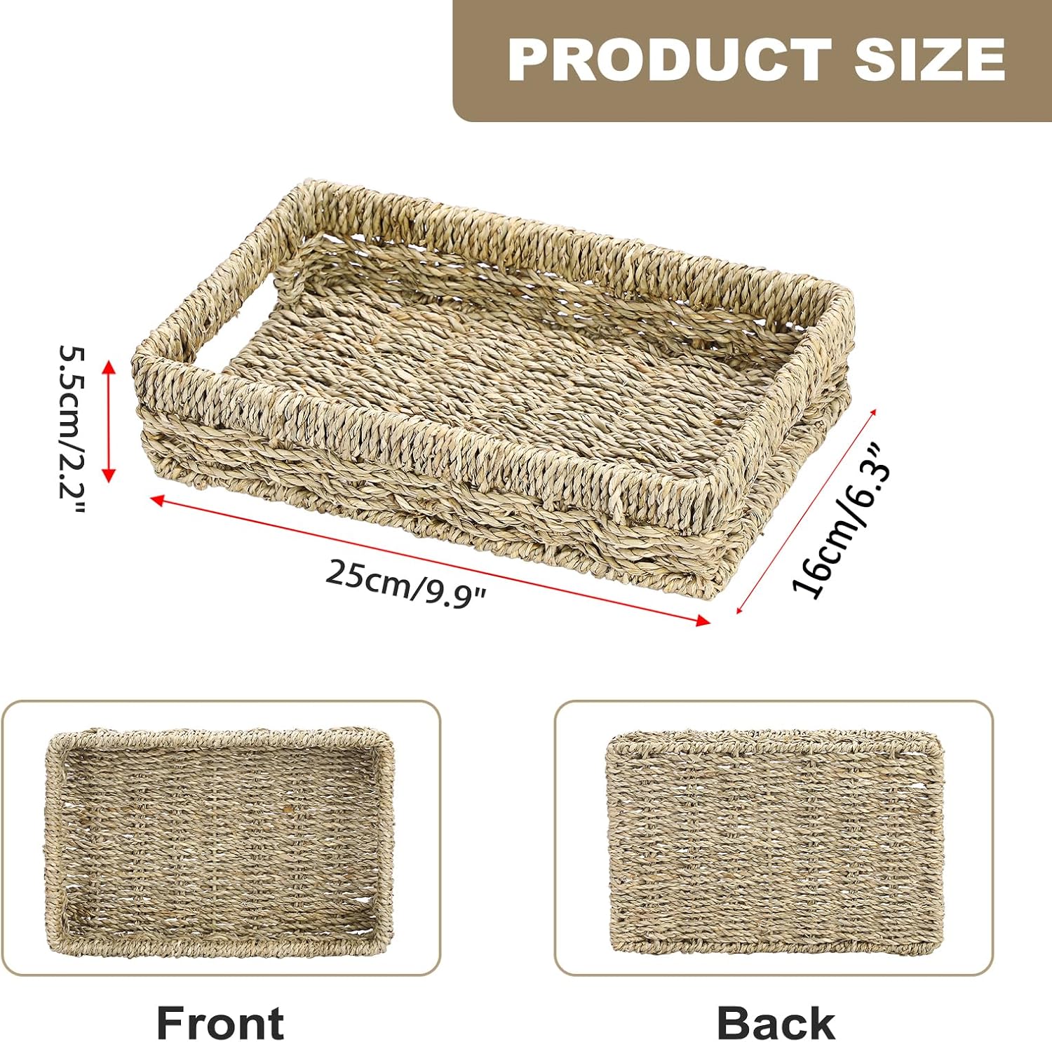 Seagrass Narrow Counter Tray / Olive Khaki / 9.9 x 6.3 x 2.2