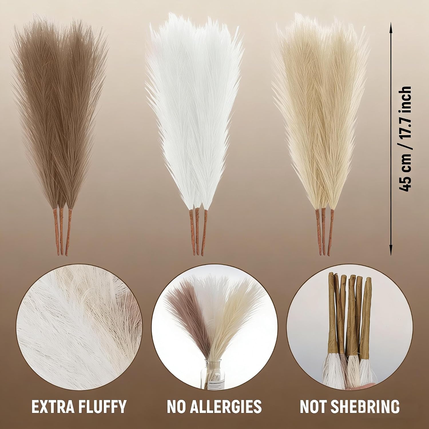 5 Branches / Milk White + Brown + Beige / 17.3 Inch
