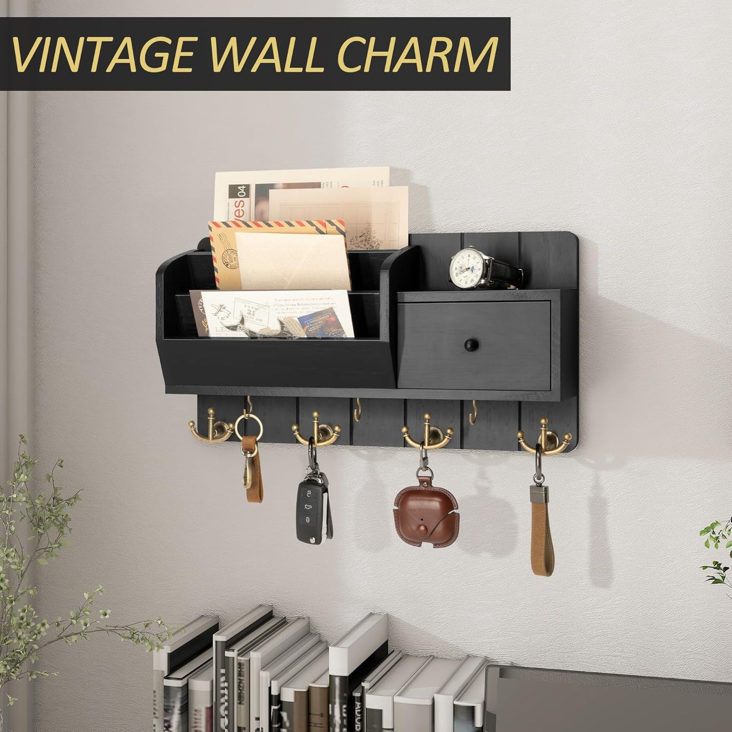Key Hooks and Drawer / Black