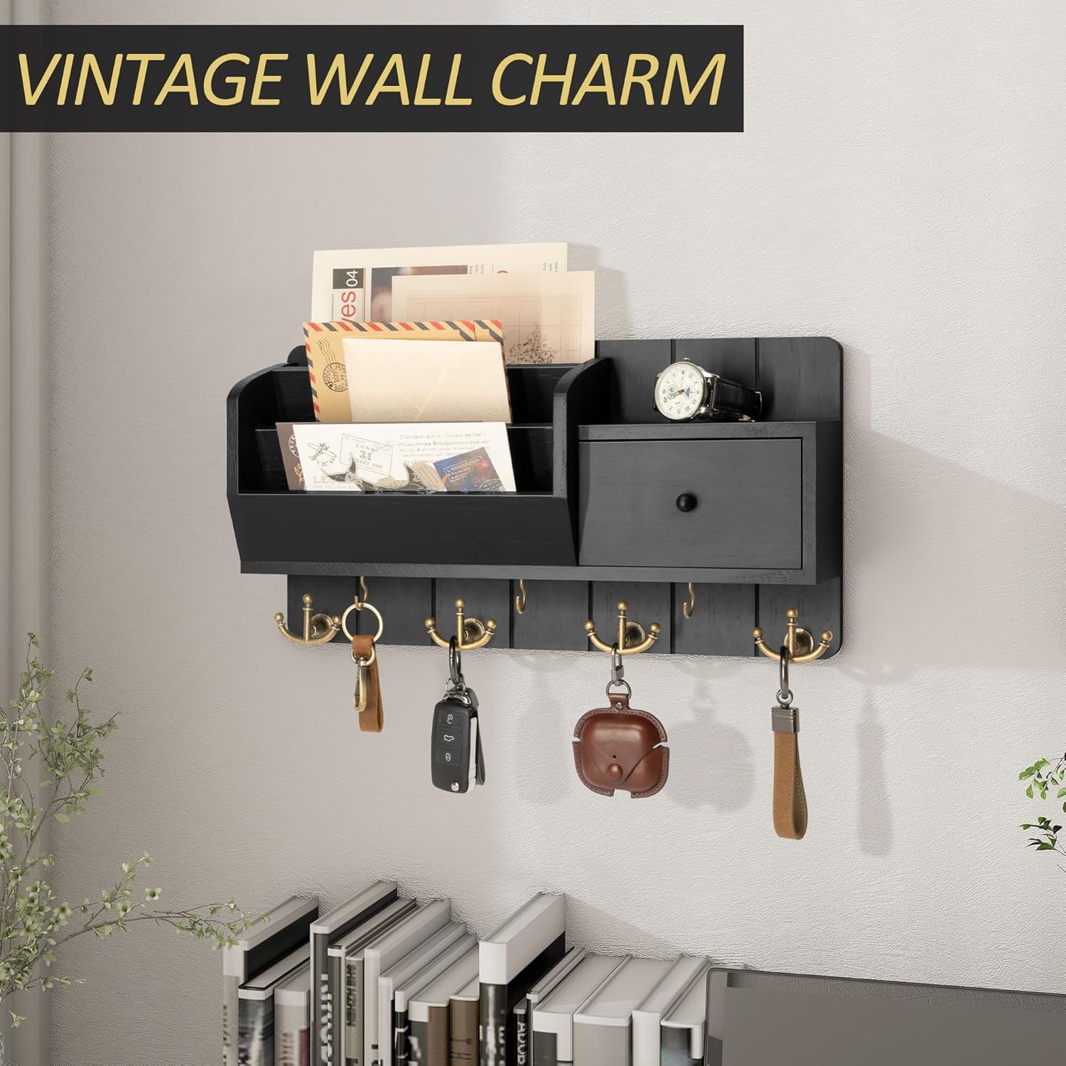 Key Hooks and Drawer / Black