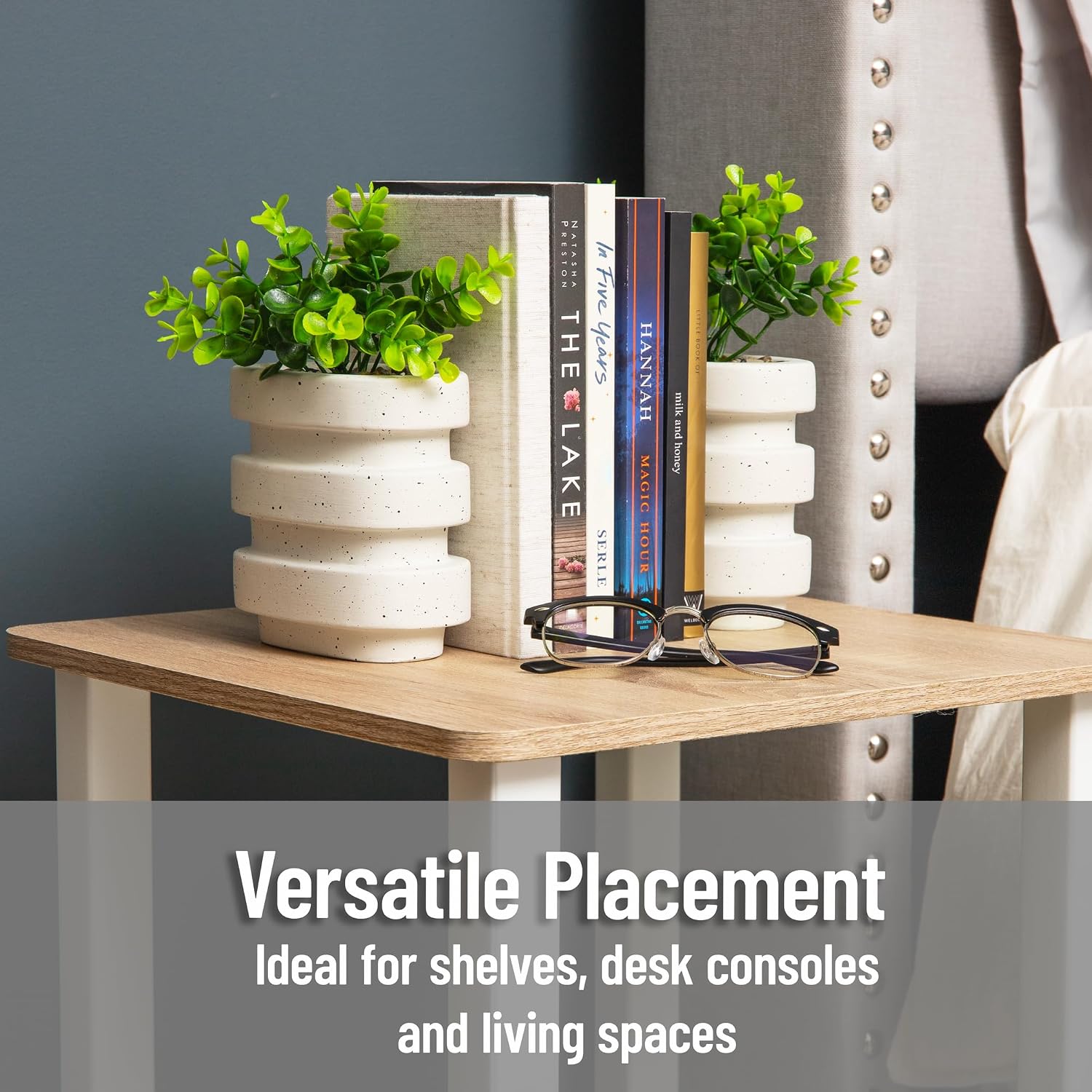 Ribbed Cement Planter Bookends / White Ribbed Cement Bookends / Set of 2