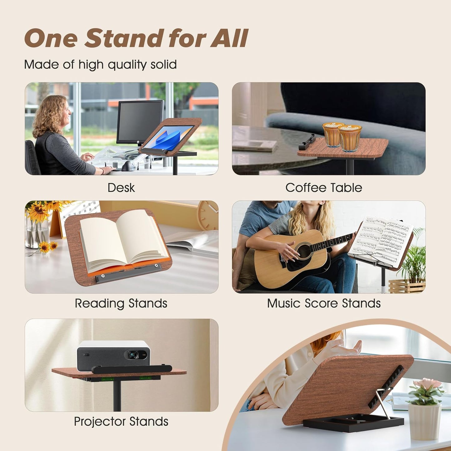 2 in 1 Adjustable Music Stand for Sheet Music, Dual Use Desktop and Floor, Book Stand with Tray & Elastic Page Clips