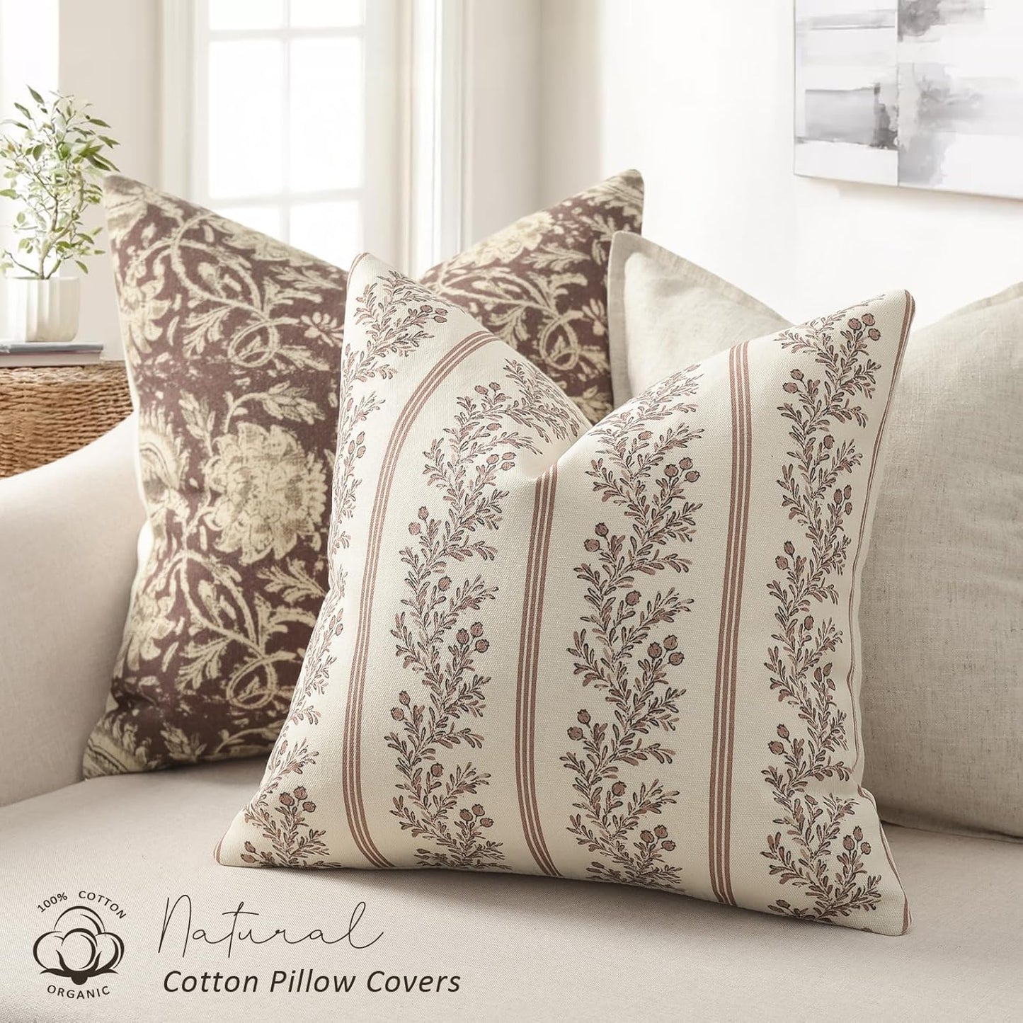Vintage Throw Pillow Covers / Almond / 18 x 18 / Set of 2