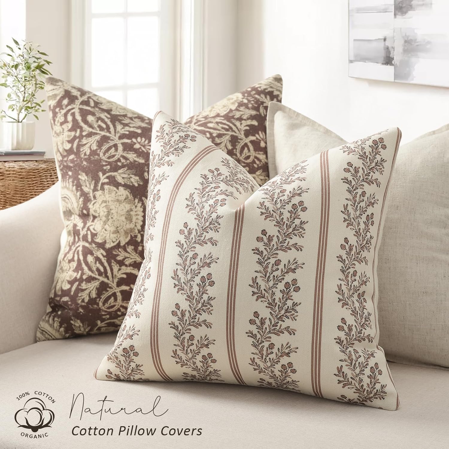 Vintage Throw Pillow Covers / Almond / 18 x 18 / Set of 2
