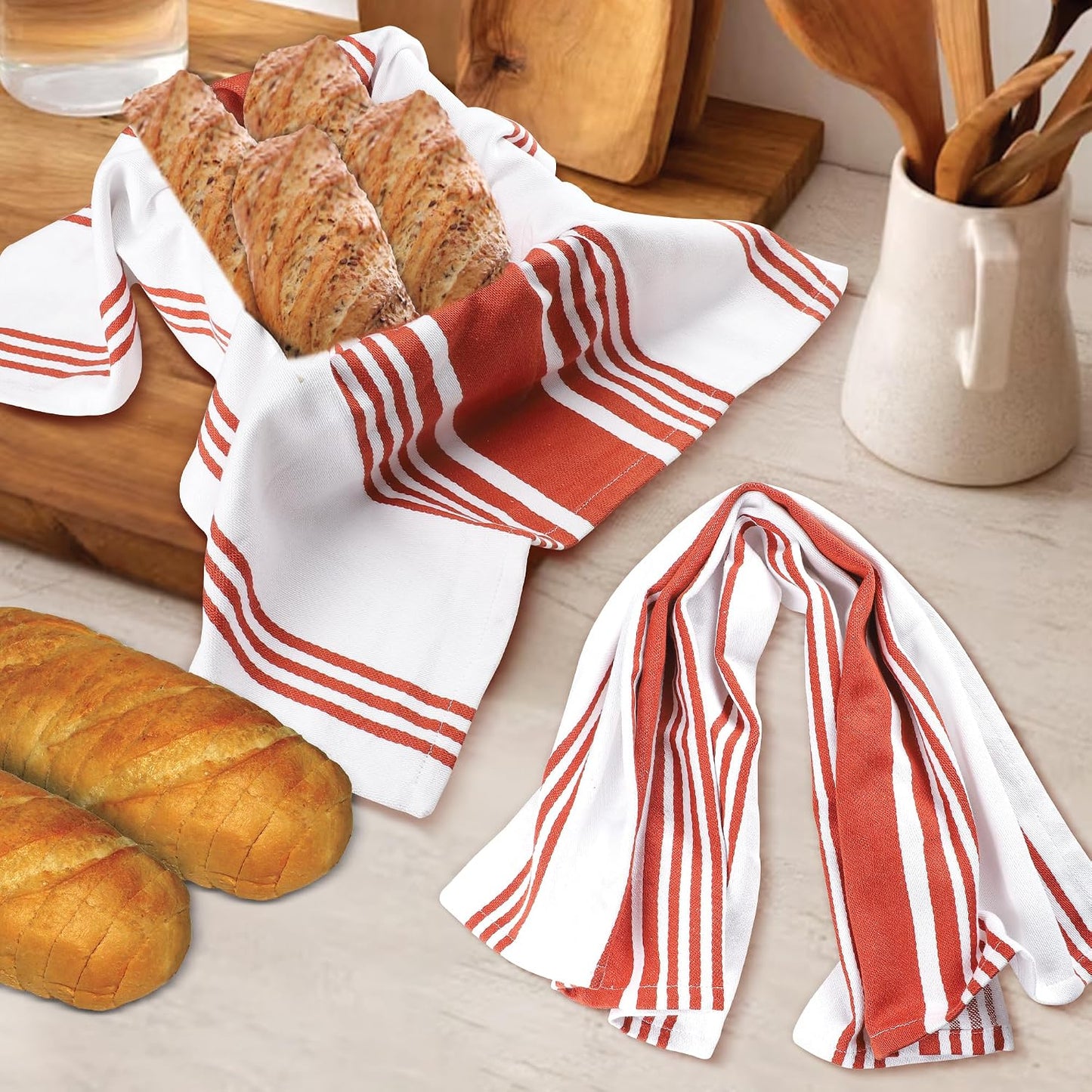 Urban Villa Kitchen Towels Cotton Dish Towels 20”x30” (Set of 6) Rust White