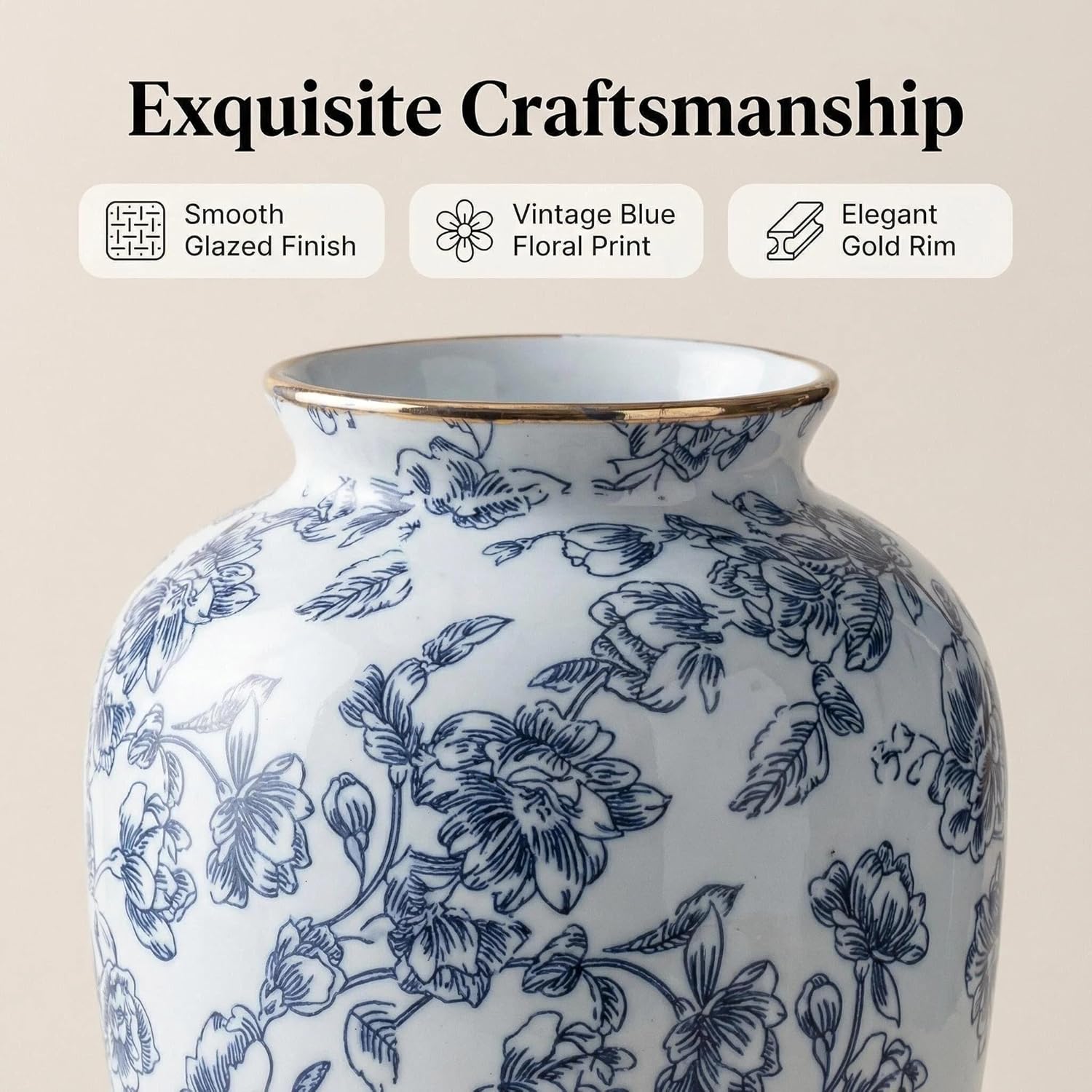 Vintage Ceramic vase / Blue and White / 9 Inch