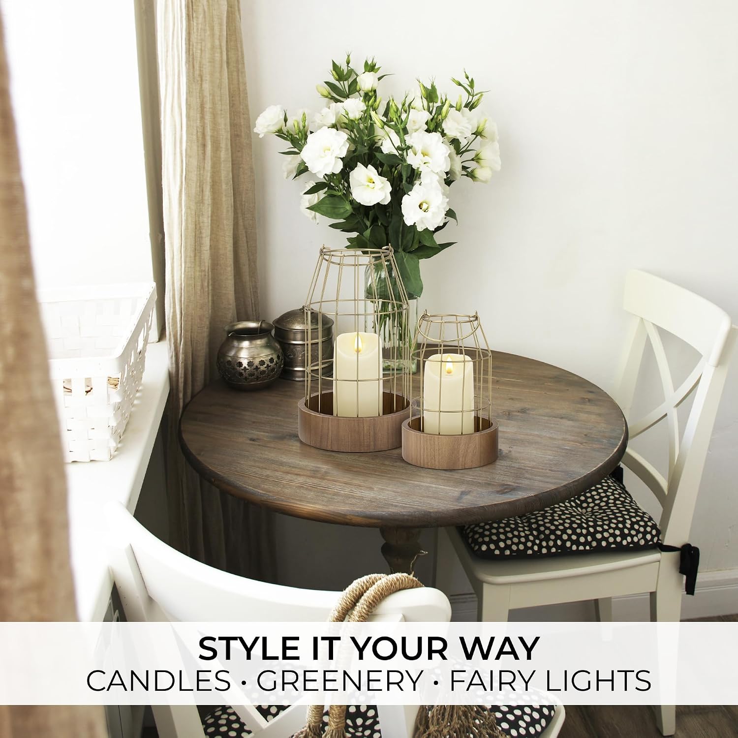 Rustic Farmhouse Lantern Decor Set of 2 - Stylish Decorative Lanterns | Modern Indoor/outdoor Coffee Table Decor for
