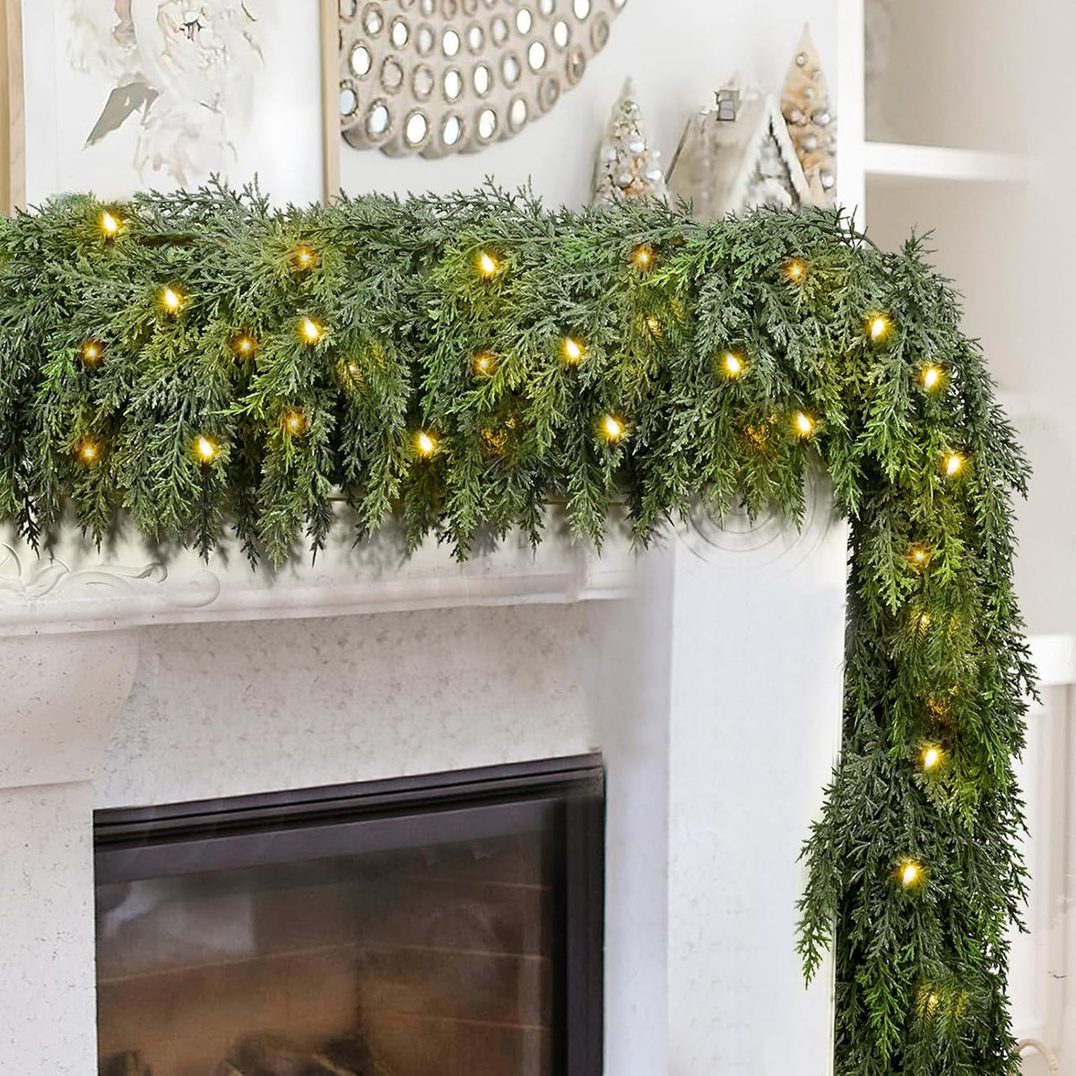 6 Ft Fall Garland with Lights & Timer, Thanksgiving Fireplace Mantel Decor