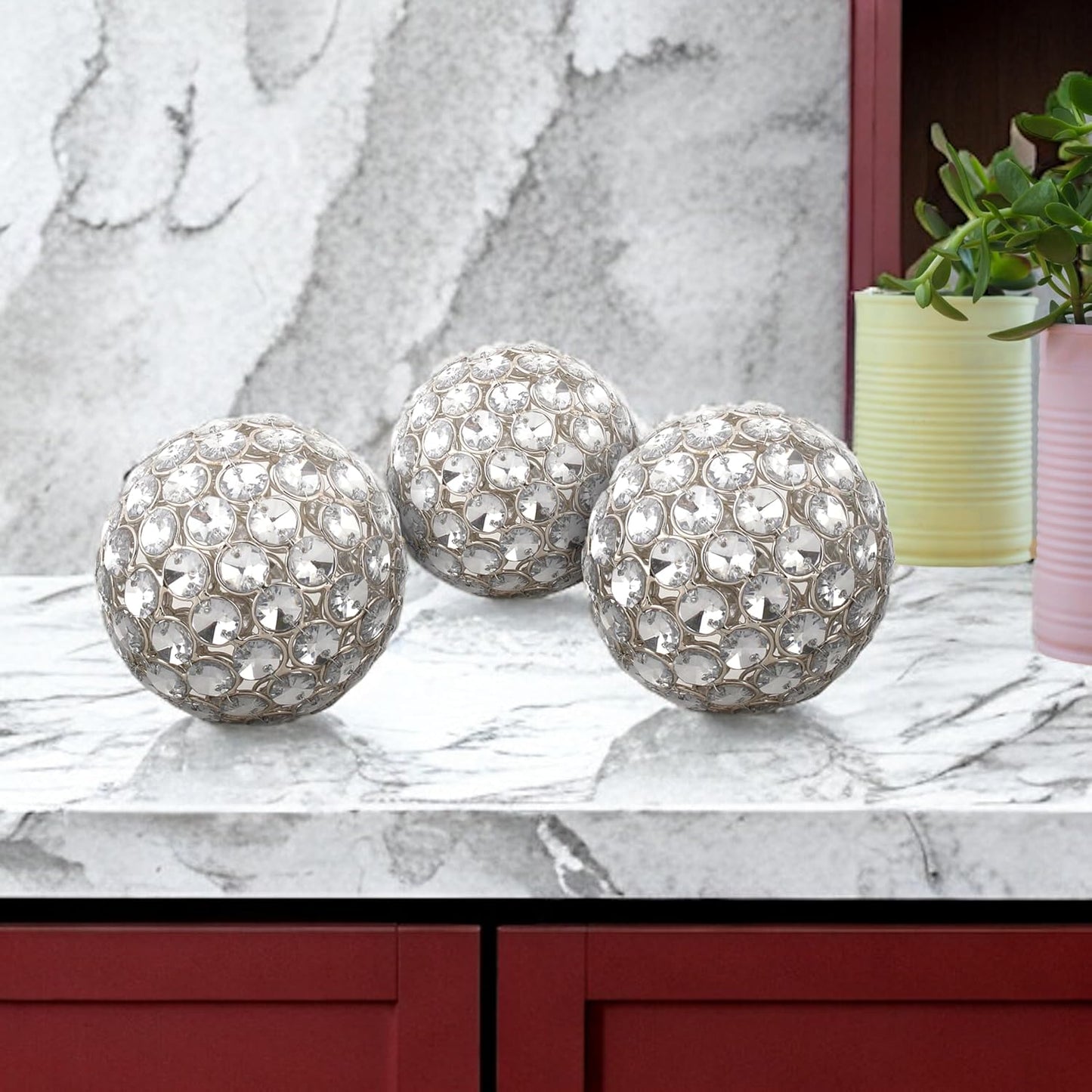 Decorative Metal Sphere / Silver / 4 Inch / Set of 3