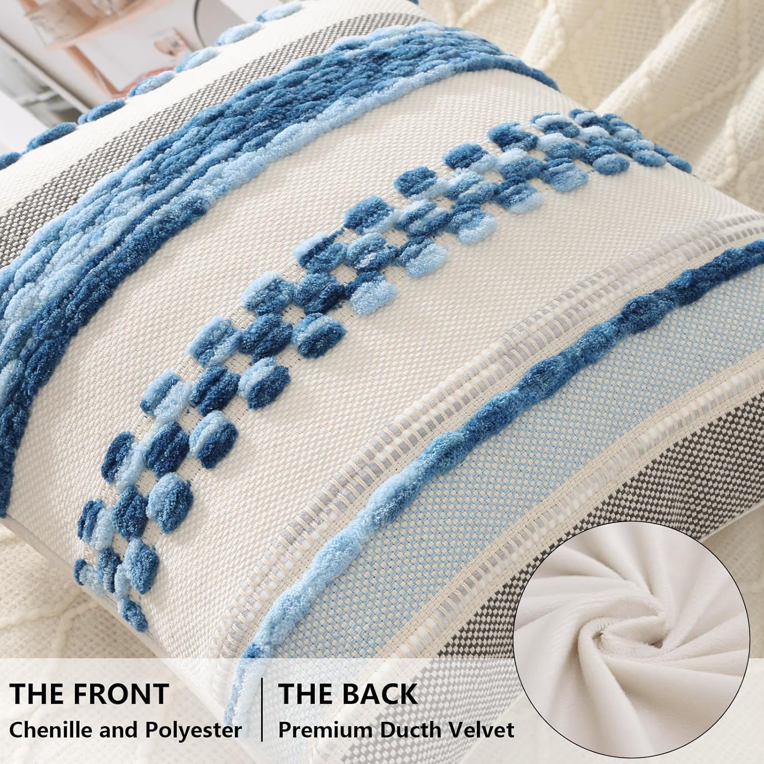 Boho Decorative Throw Pillow Covers / Sky Blue / 18 x 18 / Set of 2