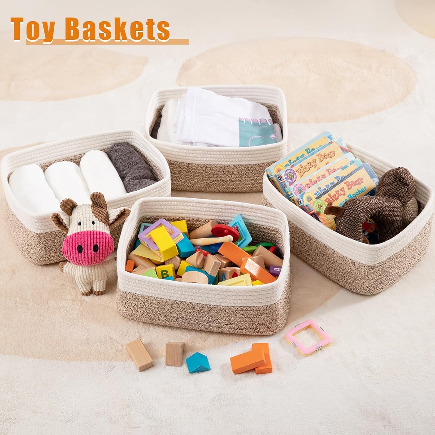 Small Bins / Organizer Baskets / Brown/white / 11.8"*7.8"*4.7 / Set of 4