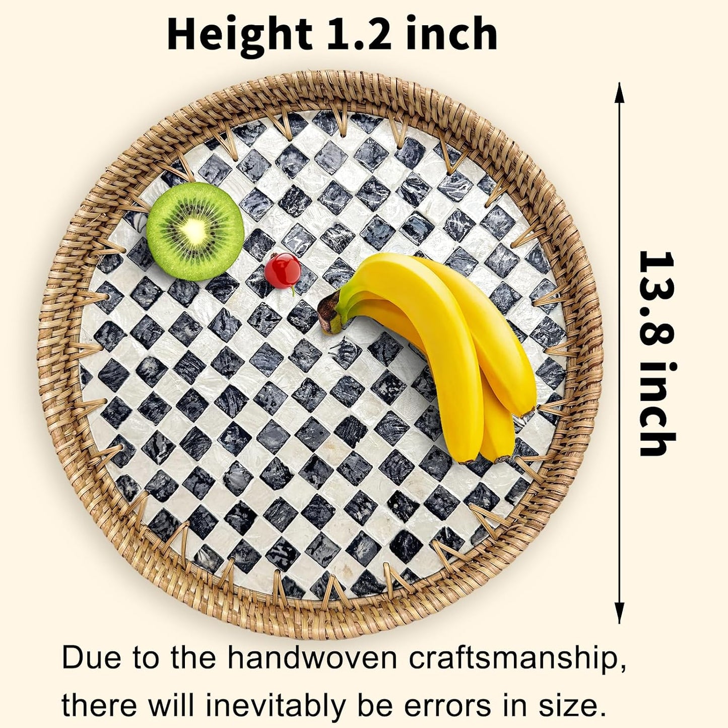 Woven Tray / Round Rattan Tray / 13.8 / Checkerboard