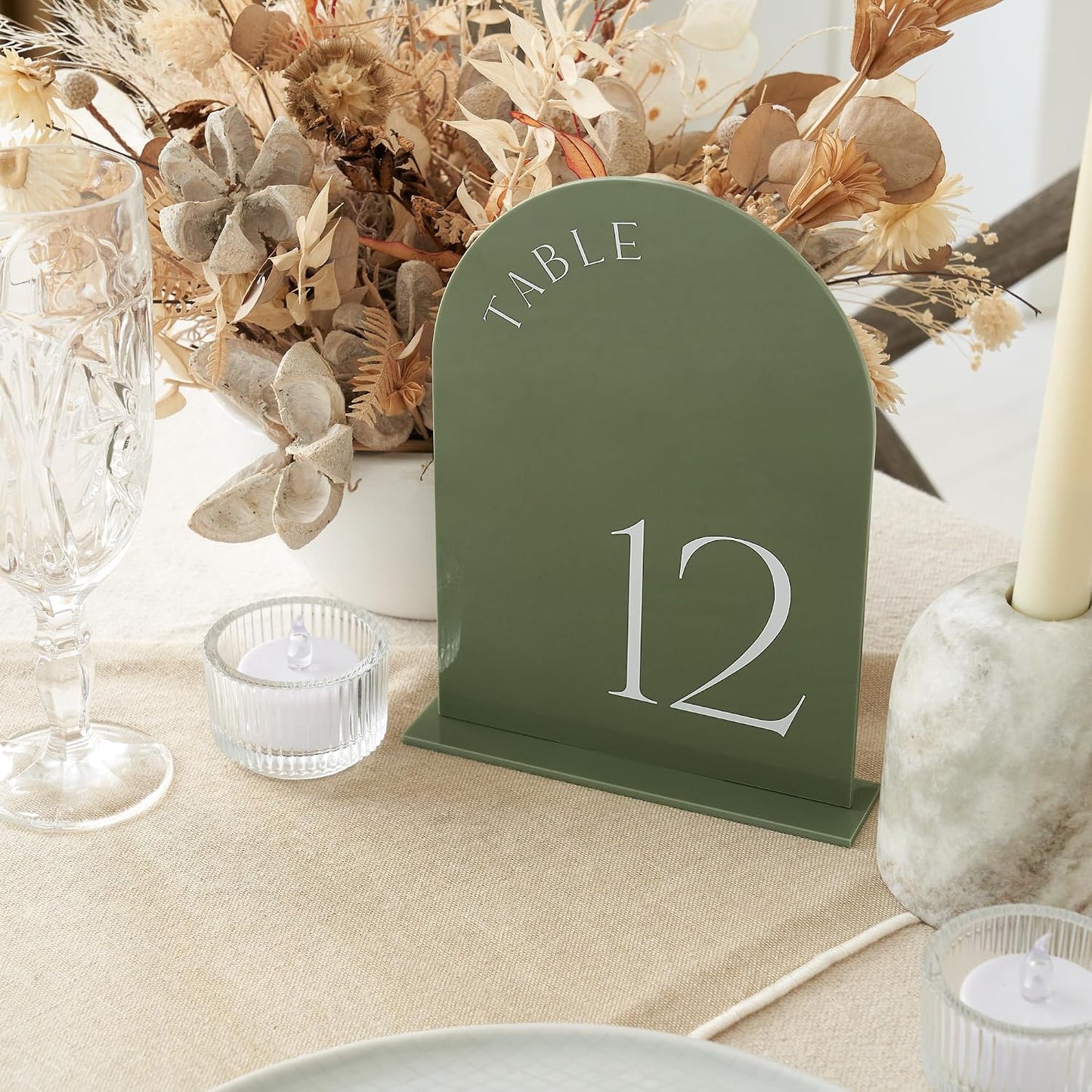 Beautiful Sage Wedding Table Numbers with Stands - Acrylic Signs 1-15 | Elegant Double Sided 5x7 Inch Signs - The
