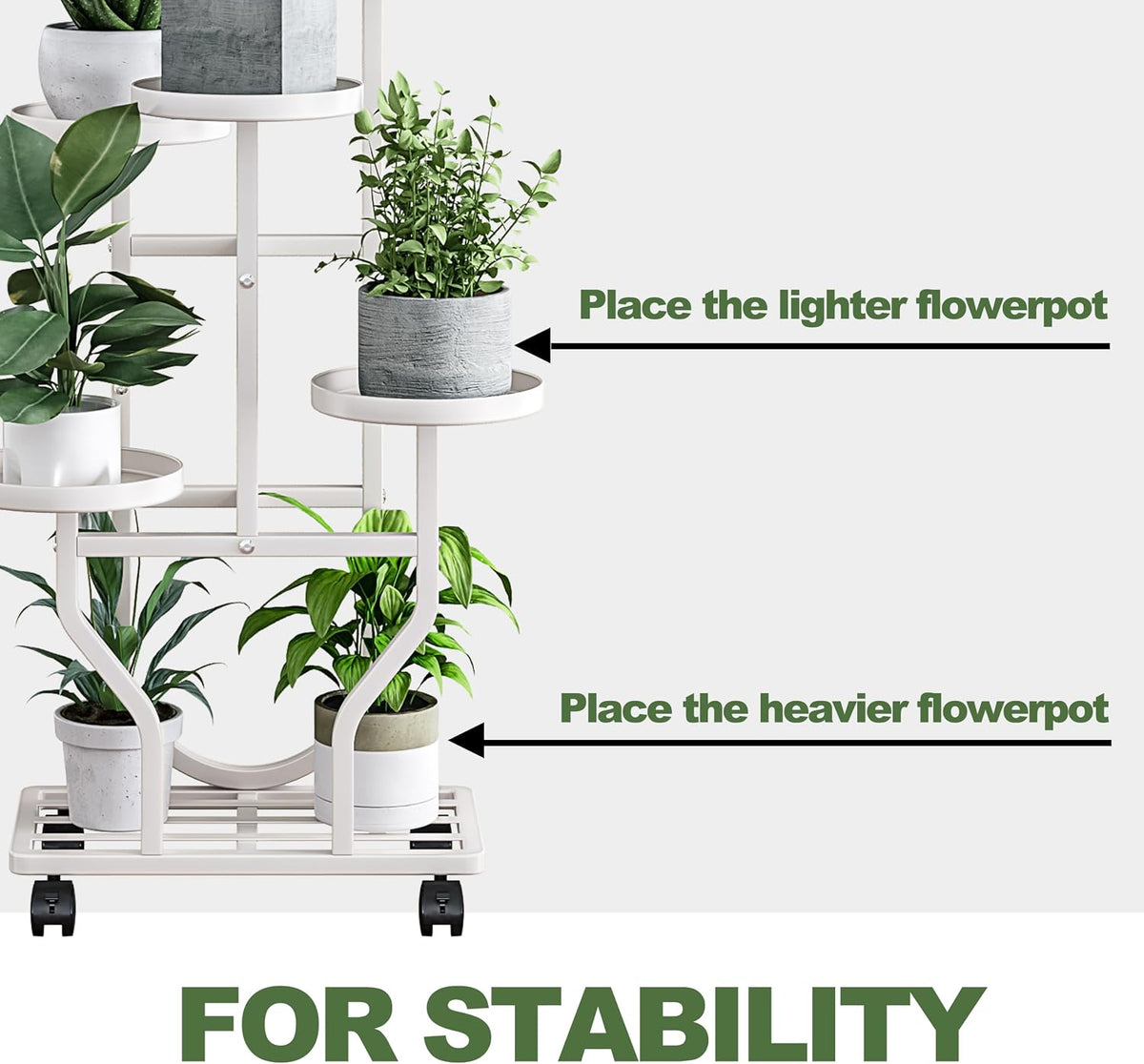 Plant Stand with Wheels, White 5 Tier Metal Plant Shelf for Indoor Outdoor | Corner Plants Stand Indoor for Bedroom