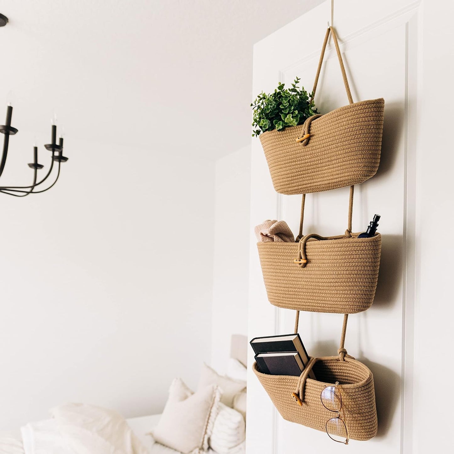 Hanging Wall Basket for Storage / Full Honey / 3-tier